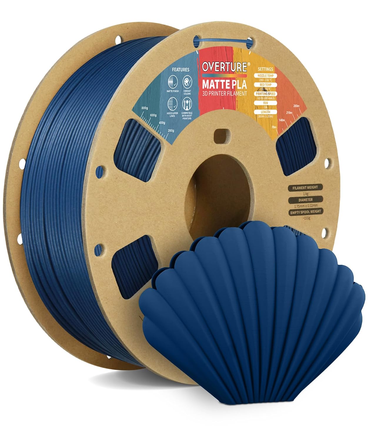 Detalle de OVERTURE Mattes PLA-Filament 1,75 mm – Marineblau, 1 kg Spule, mattes Finish & hohe Maßgenauigkeit