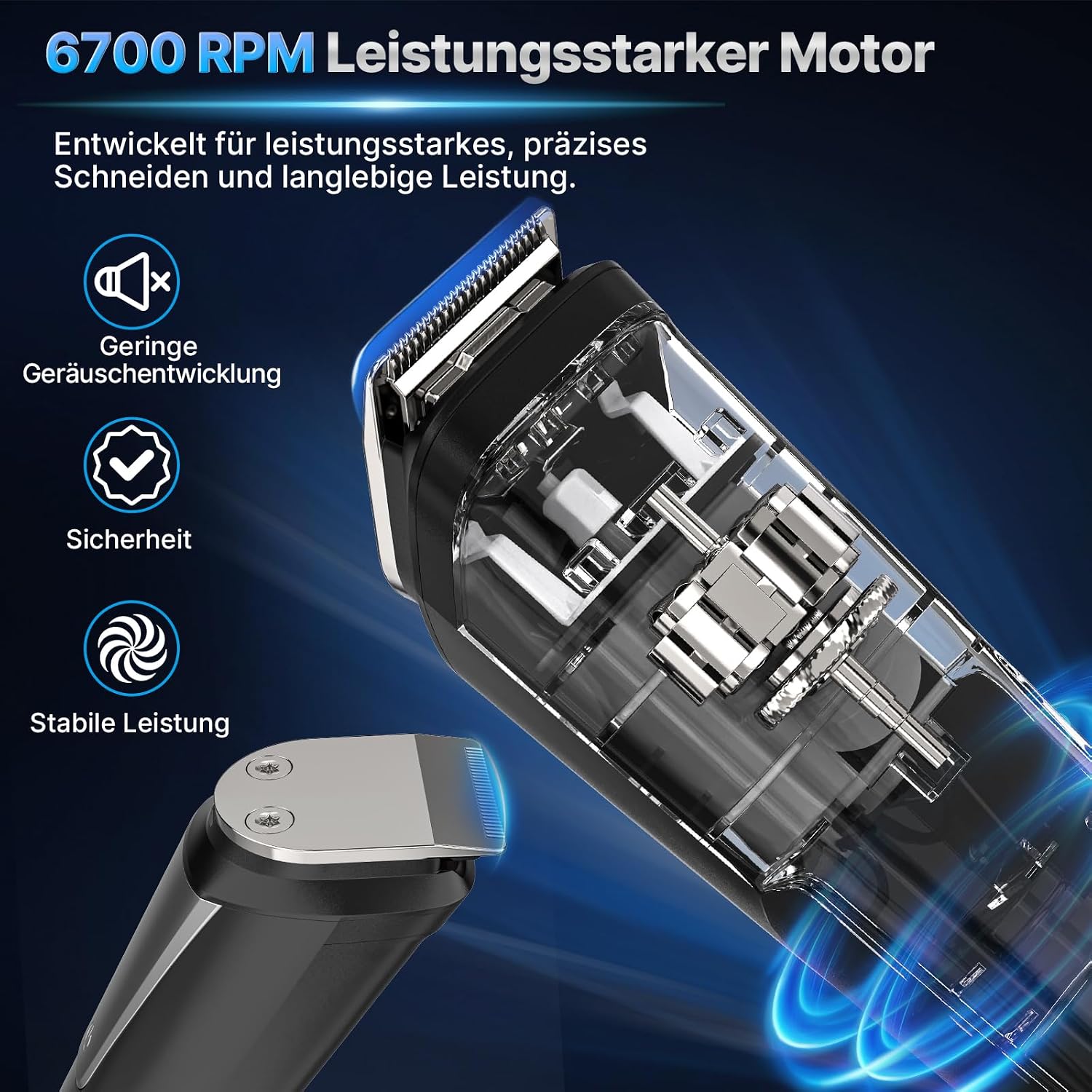 Detalle 2 de Valano 3-in-1 Profi Haarschneidemaschine & Bartschneider – kabellos, 9 Aufsätze (1–16 mm) für Kopf bis Fuß