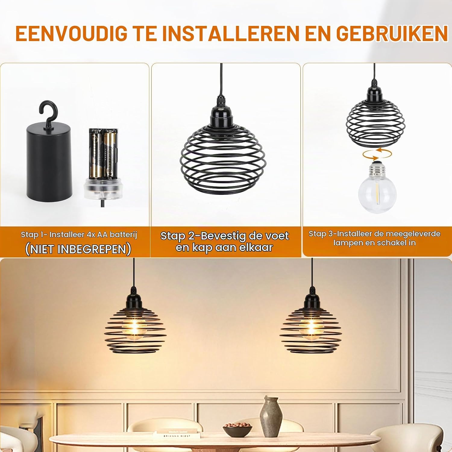 Detalle 2 de Glowlit YX-80011934 draadloze hanglamp met E27-fitting, dimmer en timer