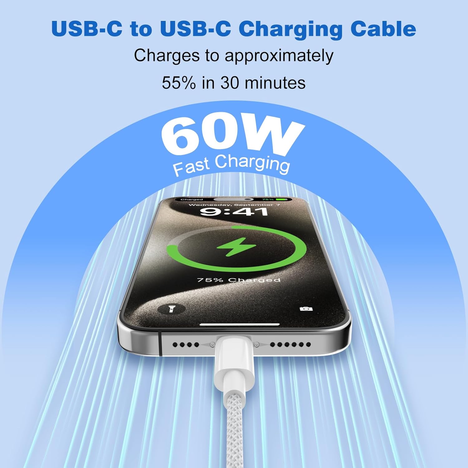 Detalle 2 de JMROY 3m Type‑C to Lightning 60W fast cable