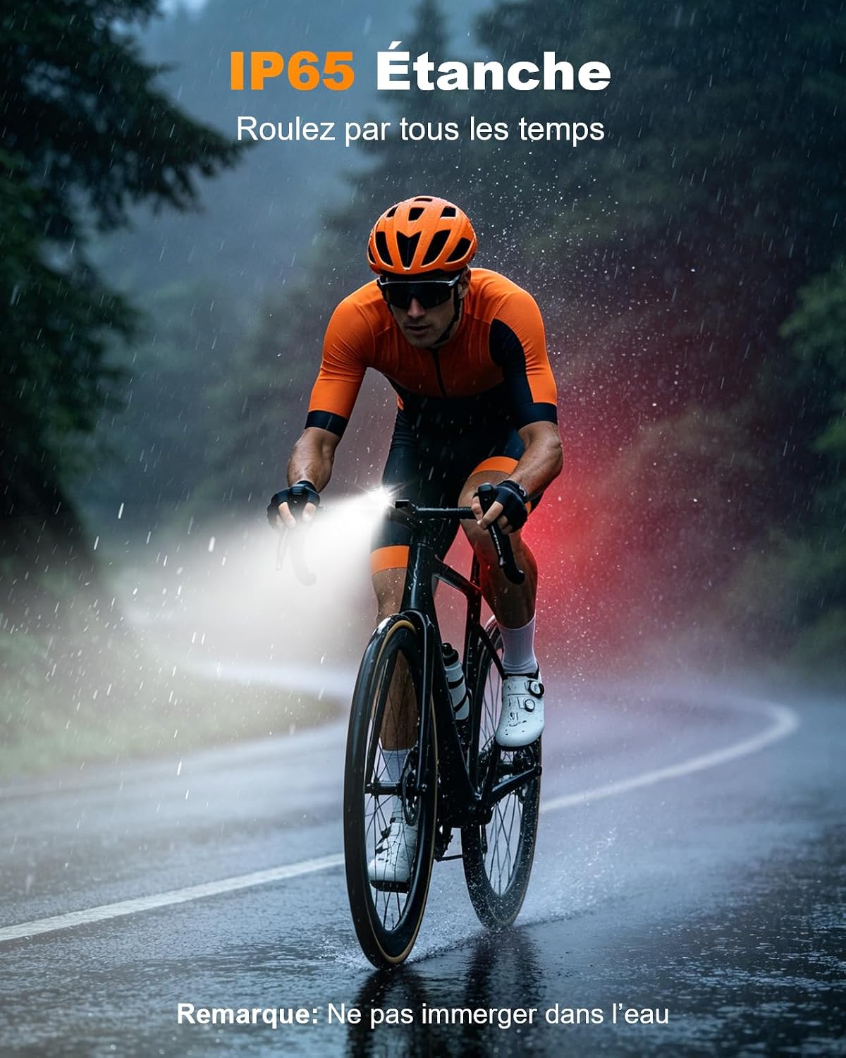 Detalle de Mohard fietslampenset met voor- en achterlicht, 1200 lumen, USB-C en IP65