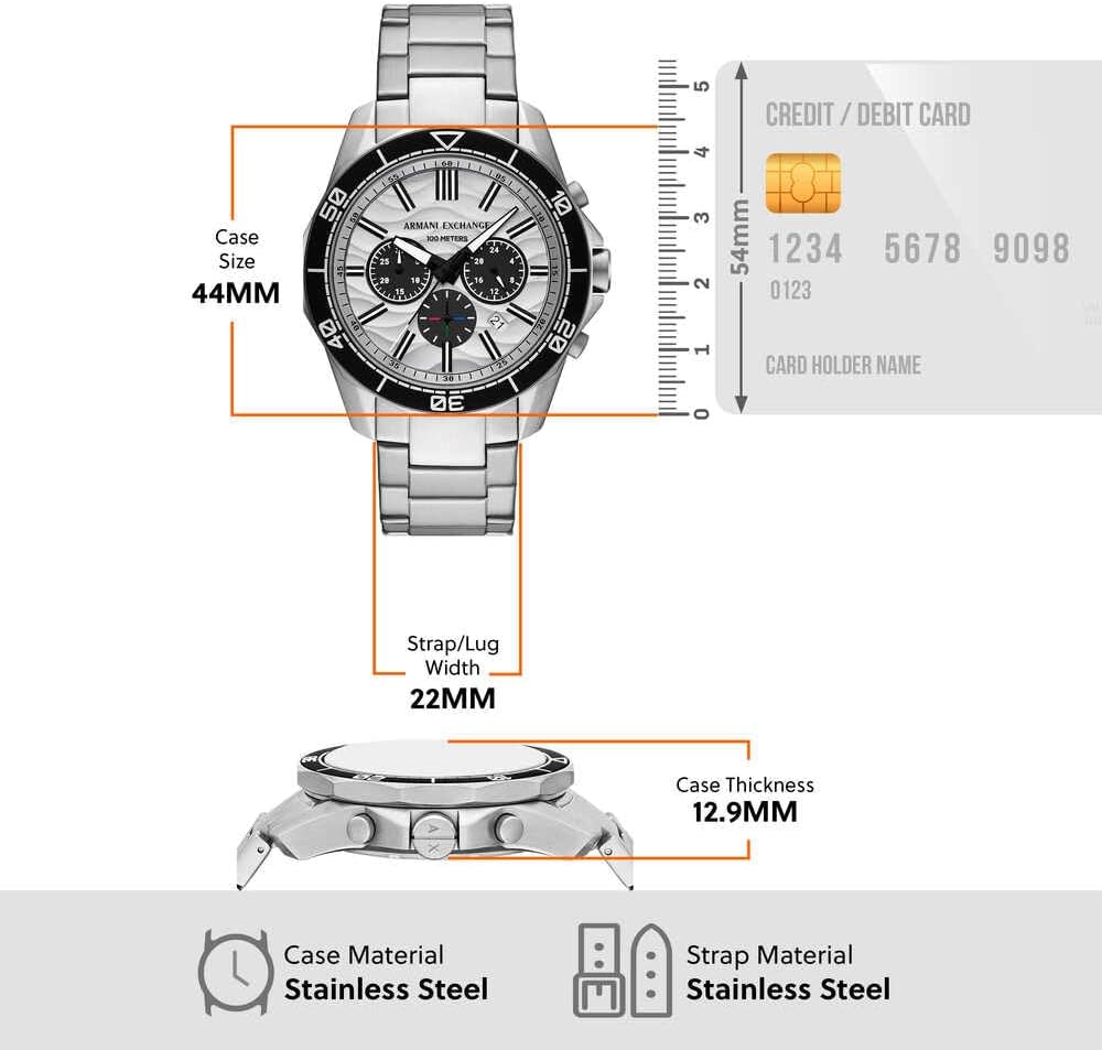 Thumbnail 6 de Armani Exchange Silver Tone Herrenuhr mit Quarz-Chronograph und 44 mm Gehäuse – Edelstahlband