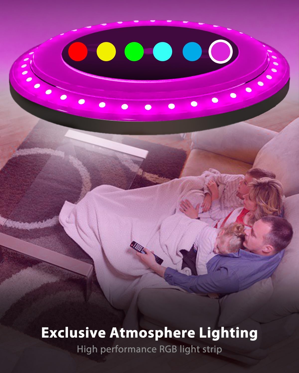 Thumbnail 1 de zemty LED Deckenleuchte dimmbar mit RGB-Farbwechsel und Fernbedienung (IP54, 24W, 3200 lm, 30 cm) für Bad & mehr