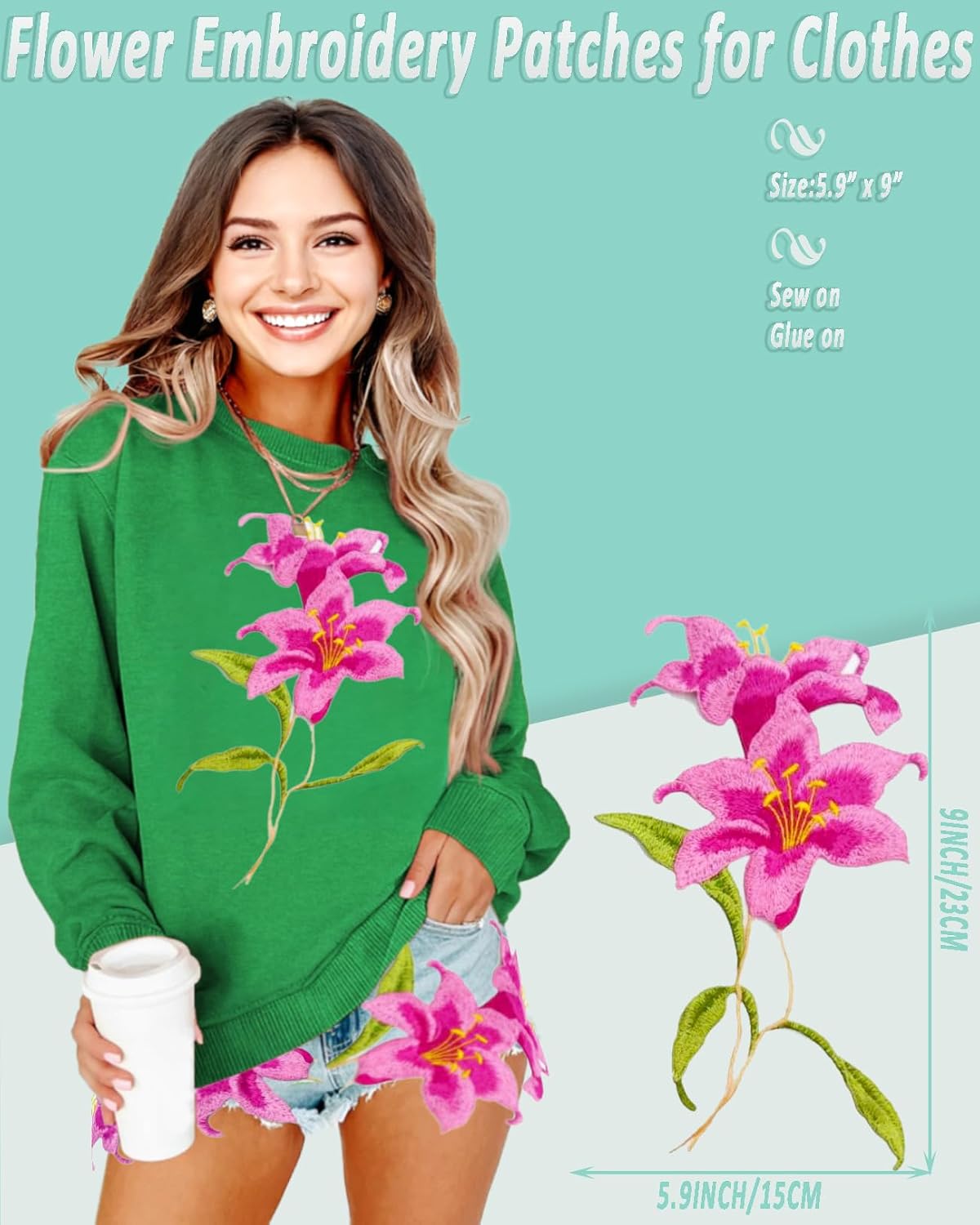 Thumbnail 1 de Lily Flower Embroidery Patches, 6-Piece Set