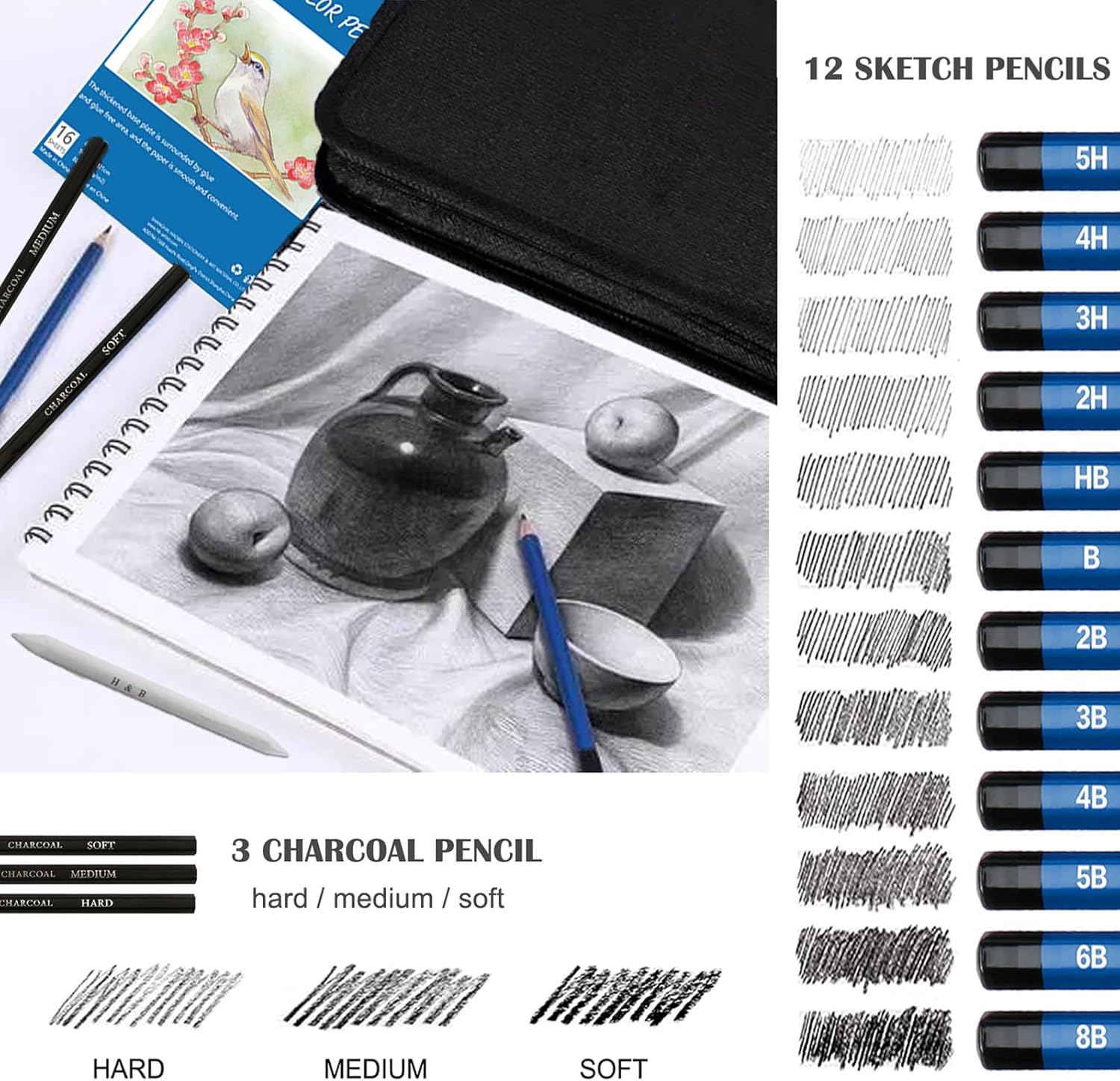 Detalle de 146Pcs Drawing and Sketching Colored Pencils Set — Complete Professional Kit for Artists