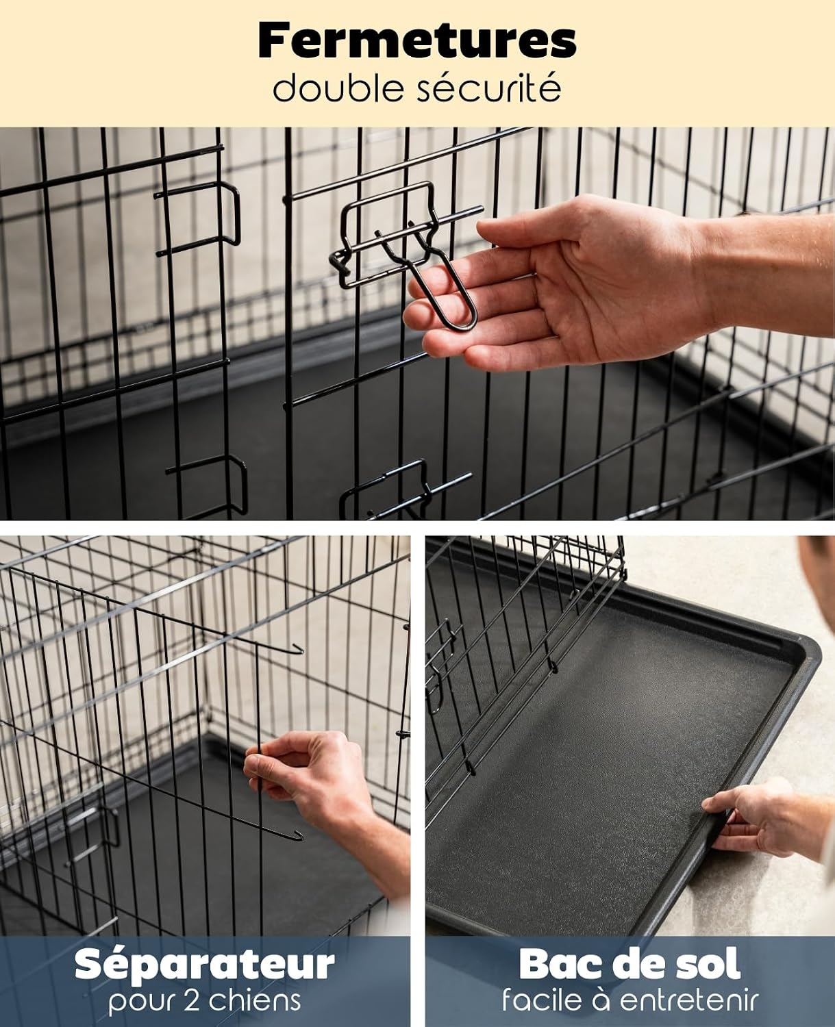 Thumbnail 2 de Lionto Caisse de Transport pour Chiens et Chats – Cage Polyvalente avec bac en plastique hygiénique et cloison, 106x71x77 cm, noir