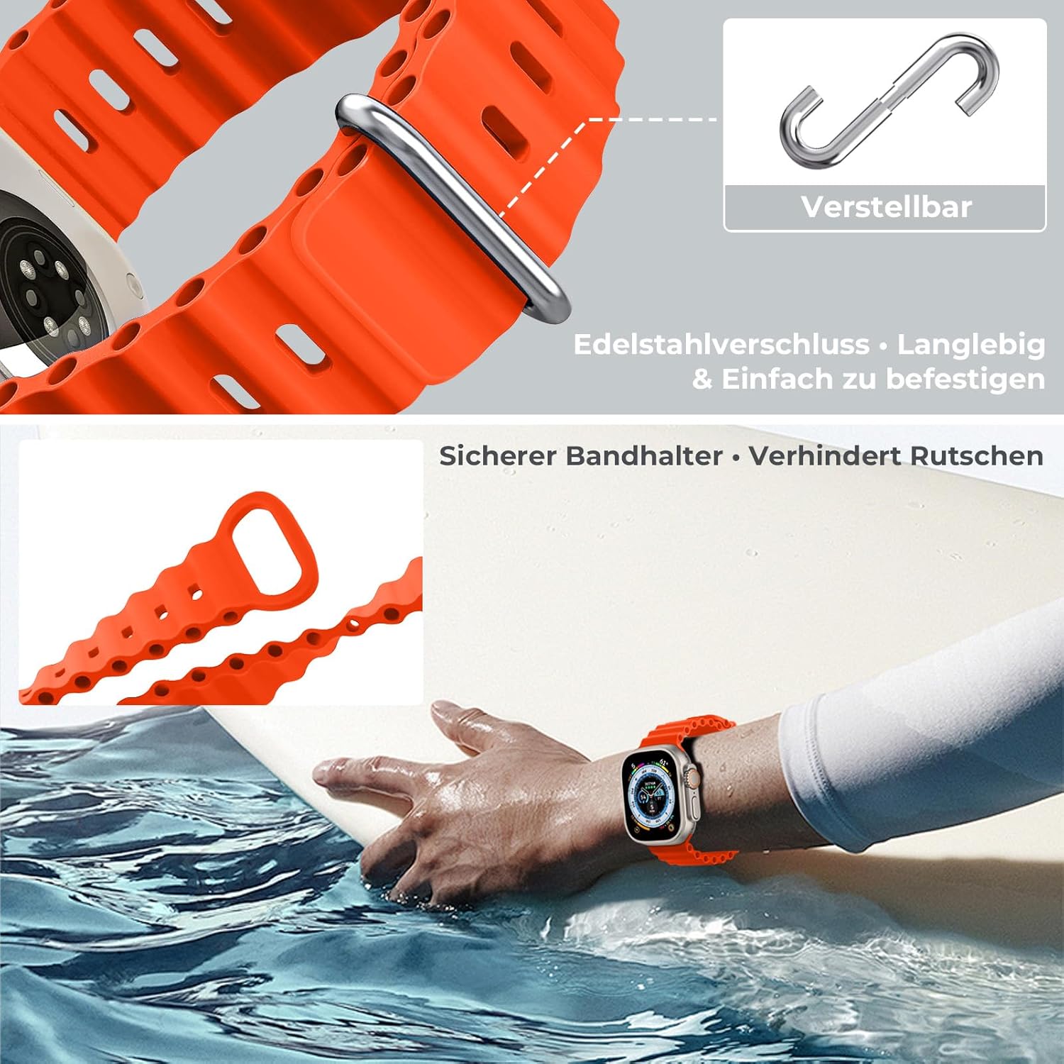 Thumbnail 2 de NUKELOLO Waterproof Ocean Silicone Strap for Apple Watch Ultra 3/2/1 & Series 11–1, 49/46/45/44/42mm