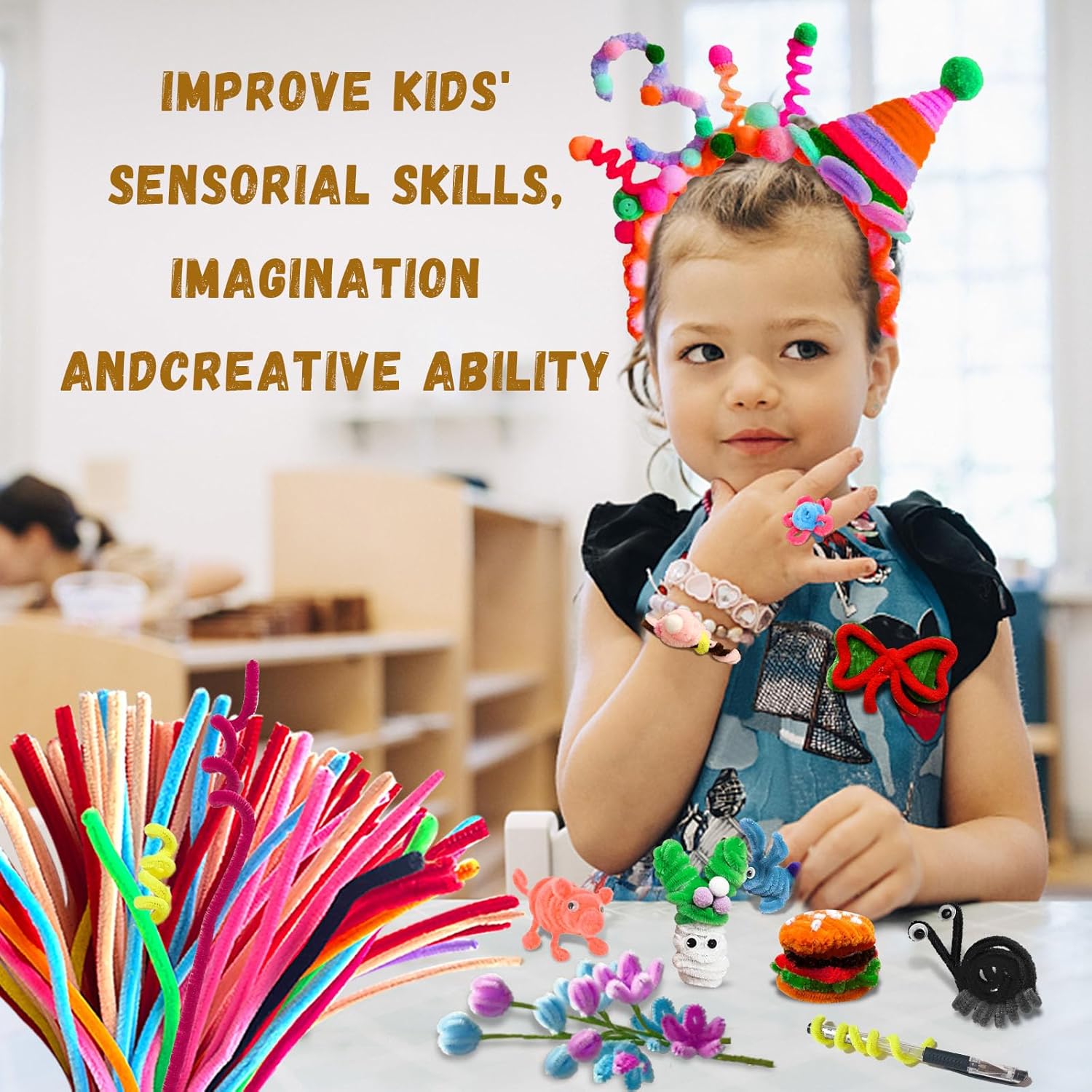 Thumbnail 2 de Pipe Cleaners Craft Bulk 200-Piece Chenille Stems Set for Kids, Fidget Toys & DIY Room Decor