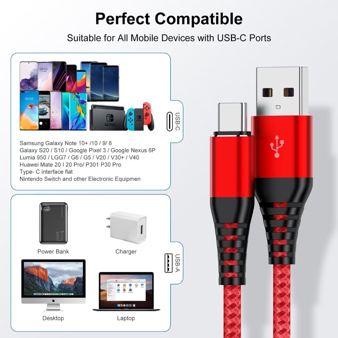 Thumbnail 6 de USB-C Cable 1ft 3Pack (USB-A to USB Type-C) Fast Charging Nylon Braided Cords