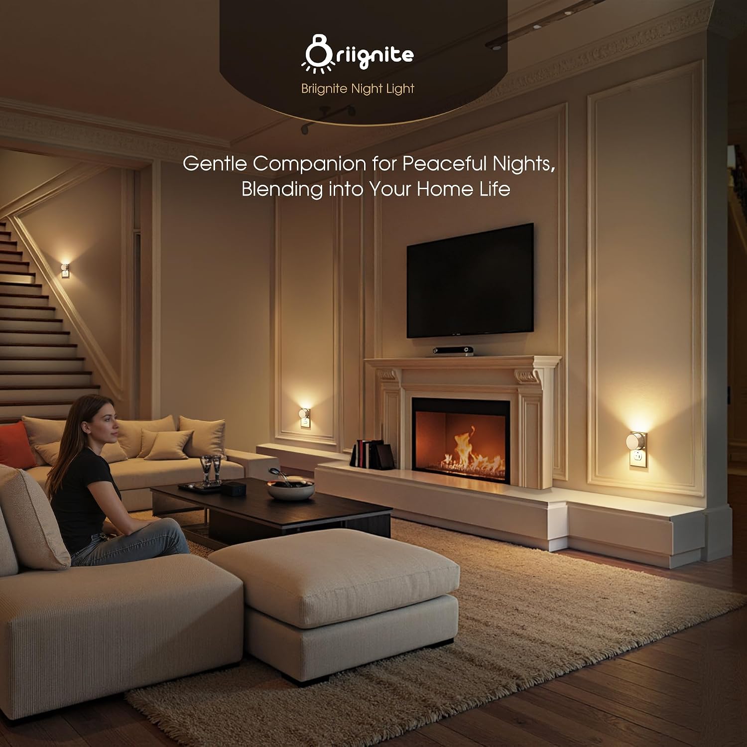Detalle de Briignite BX112 Plug-In Night Lights, 2-Pack, 3000K Dimmable LED with Sensor