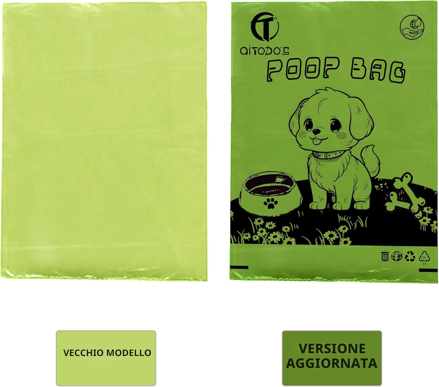 Thumbnail 4 de AiTodos® 600 sacchetti per escrementi cani, verdi (31x22 cm) in polietilene, 40 rotoli da 15