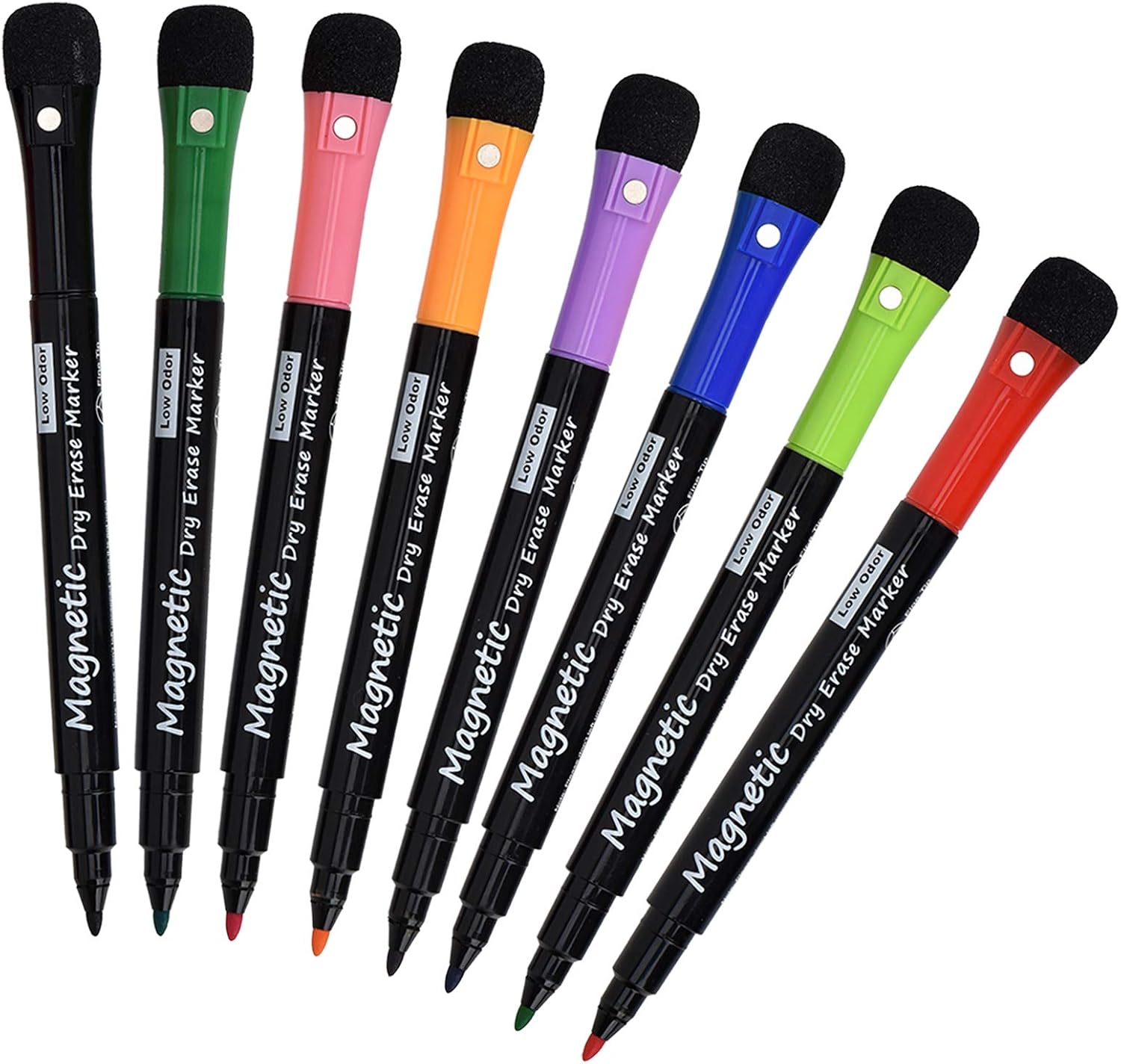 Browill OF038 Magnetic Dry Erase Markers, Fine Tip, 8-Pack with Eraser Caps