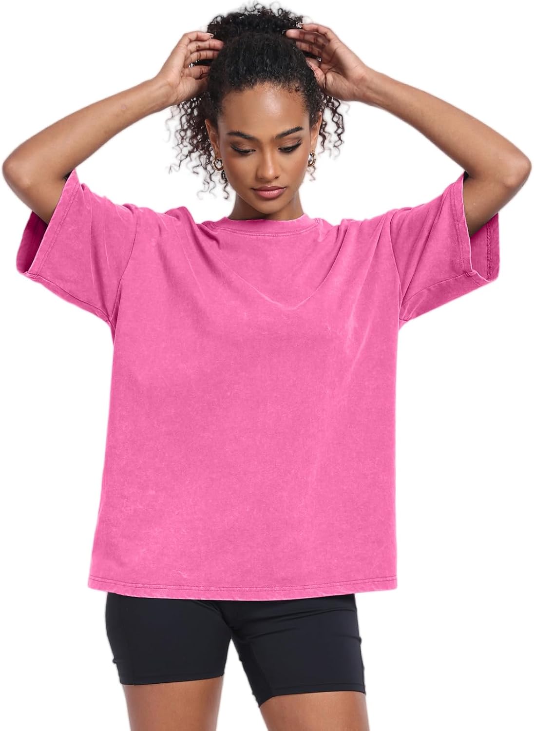 Detalle 2 de KEEPSHOWING Vintage Oversized Cotton T-Shirt, Acid-Washed, Short Sleeve
