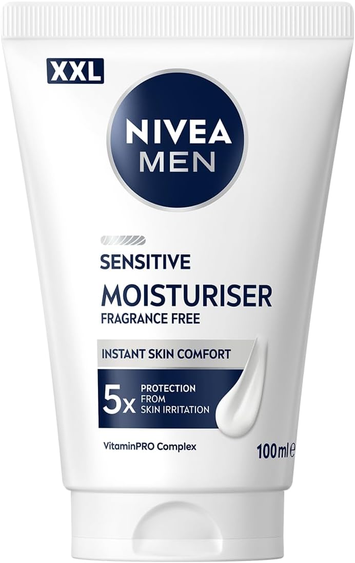 Detalle de NIVEA MEN Crème hydratante visage quotidienne Peau sensible, sans parfum (format XXL 100 ml)