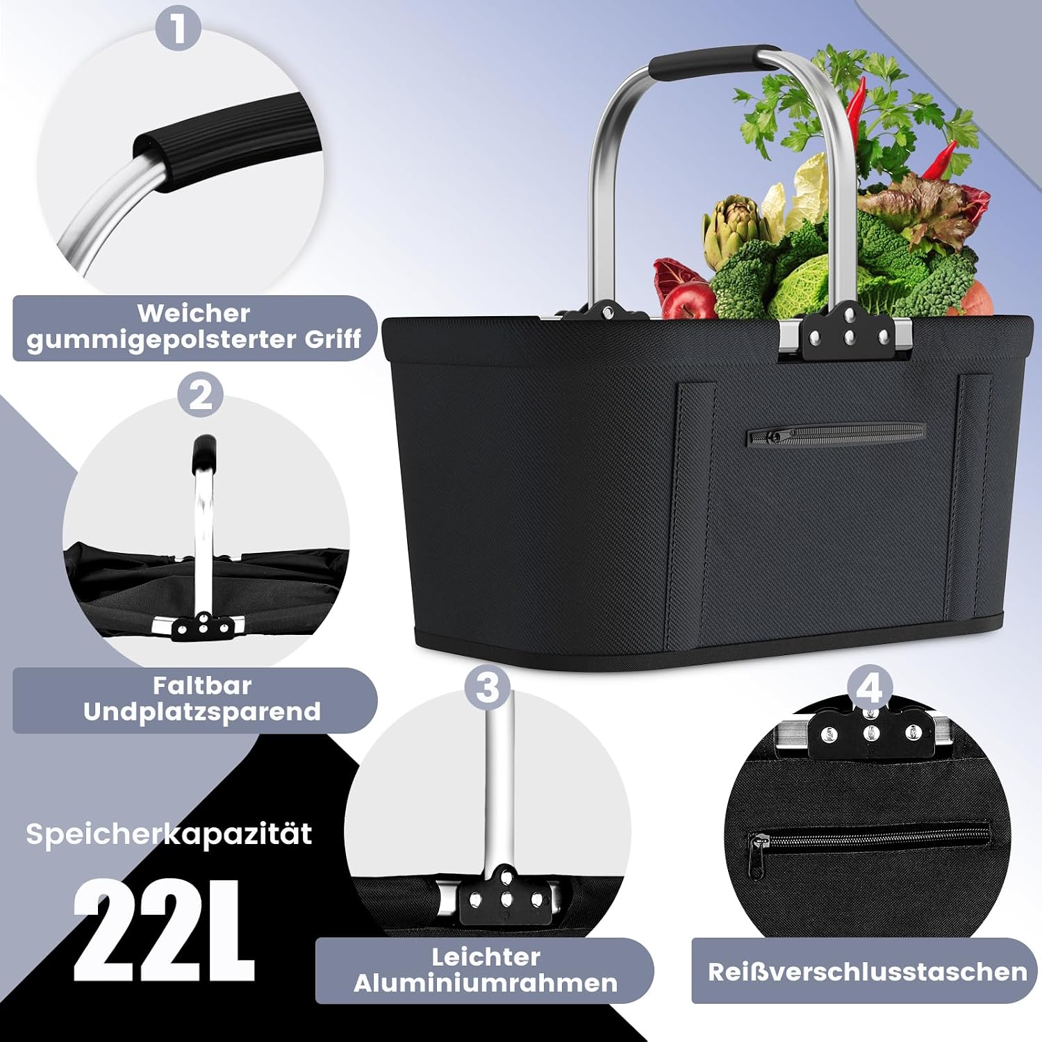 Detalle 1 de Yeabett 22L Faltbarer Einkaufskorb