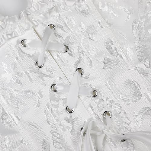 Thumbnail 7 de JoyPeak Halloween Satin Lace-Up Overbust Corset Top, White, XS