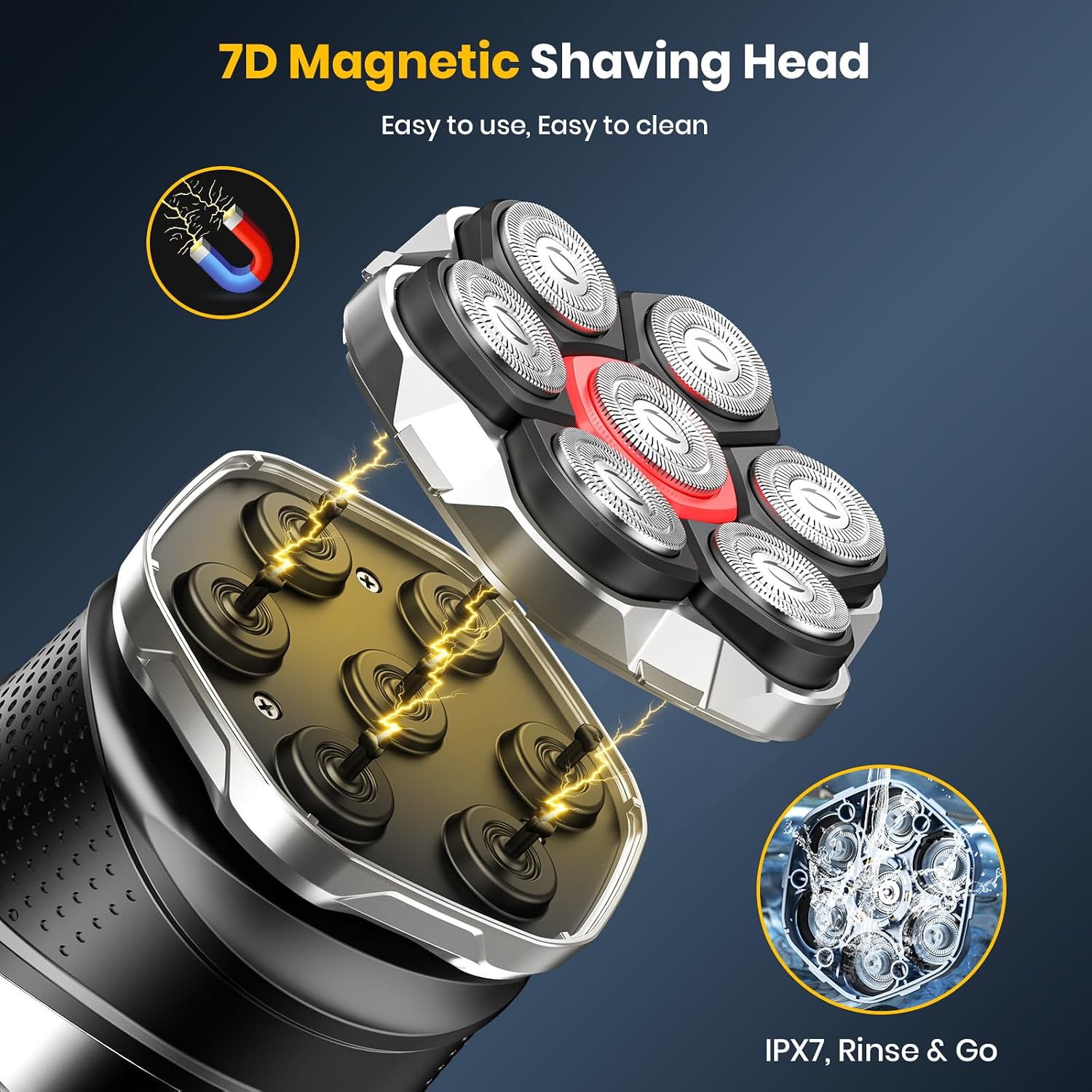 Detalle de TLMUSE 7D FK-8801 7D Head Shaver, IPX7 Wet/Dry, Magnetic Head