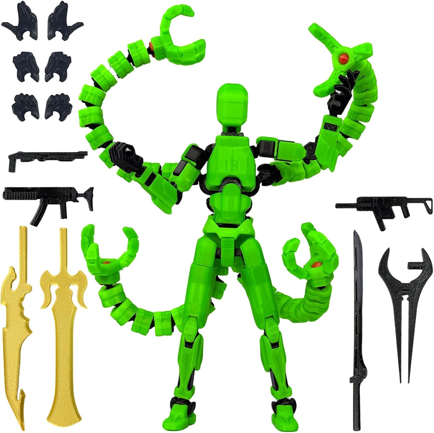 Detalle 2 de PkghoKids 13 3D-Printed Robot Action Figure, 7.2-Inch Luminous Green