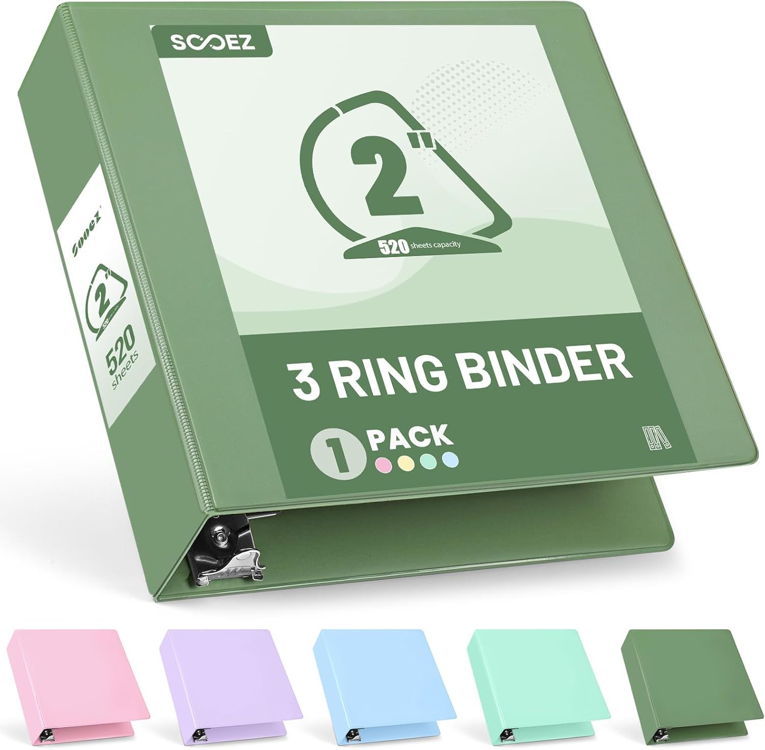 Detalle de Sooez SZA1602-10502A 2-Inch D-Ring Binder with Pockets, Olive Green