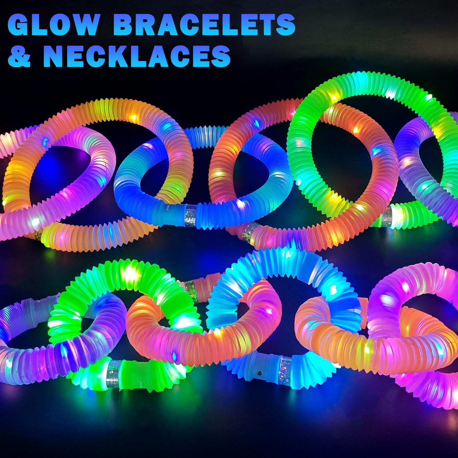 Thumbnail 2 de Light Up Pop Tube Toys (6-Pack) for Toddlers, LED Glow Stick Bracelet & Necklace Party Favors