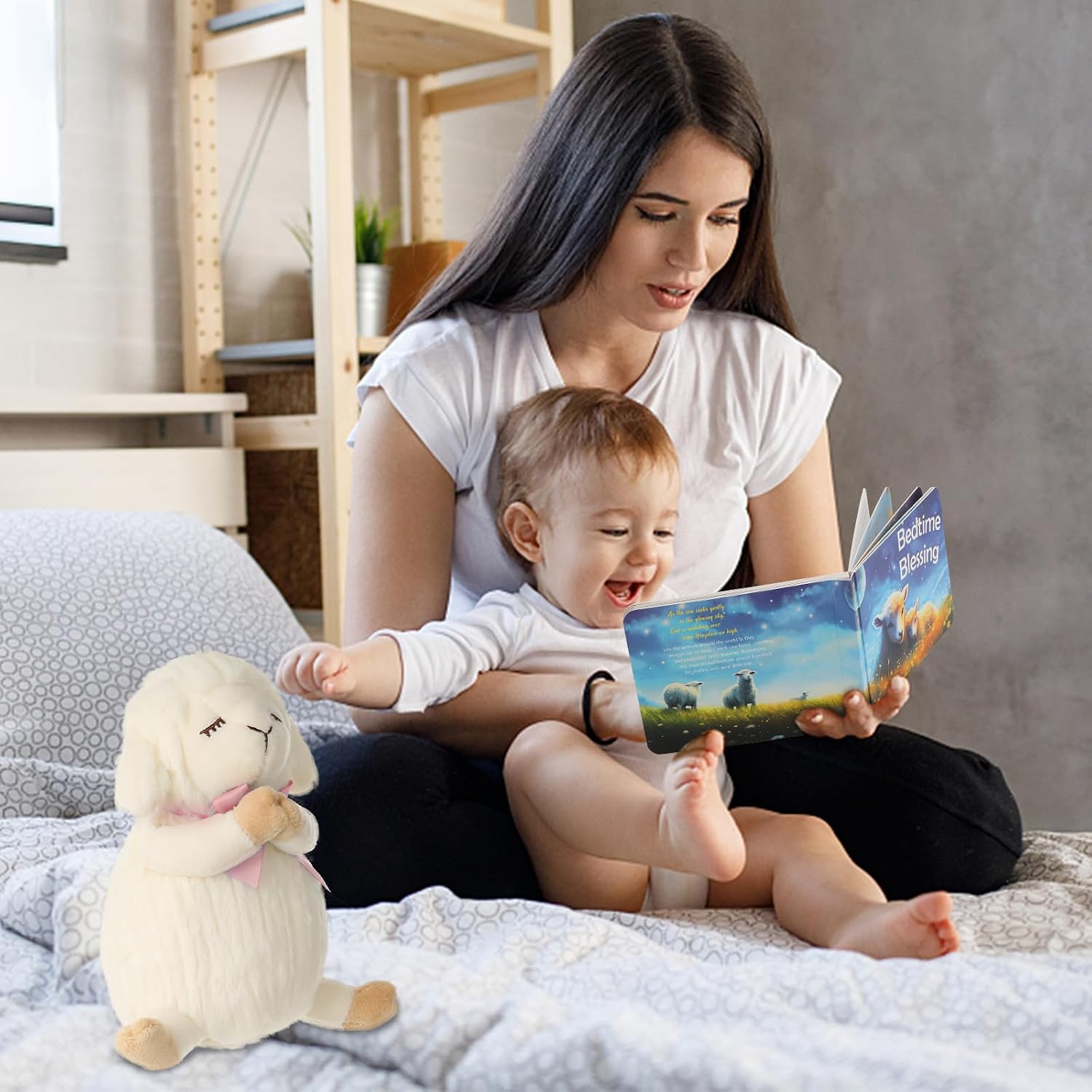 Detalle de Sawnfay Baptism Gifts for Girls & Newborns: 7" Praying Lamb Plush Toy and Bedtime Blessing Book Set