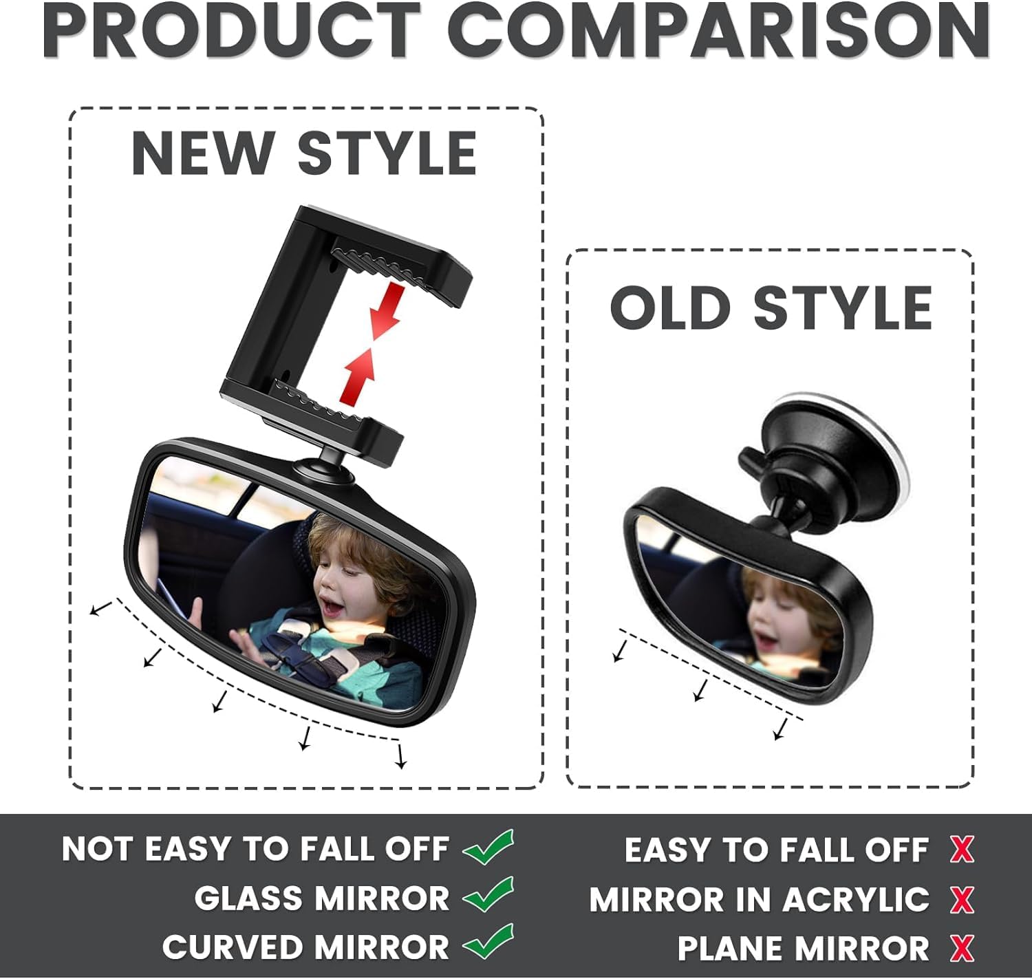 Thumbnail 1 de Retroviseur Bébé 360° – Miroir de voiture en verre avec pince à ressort, noir