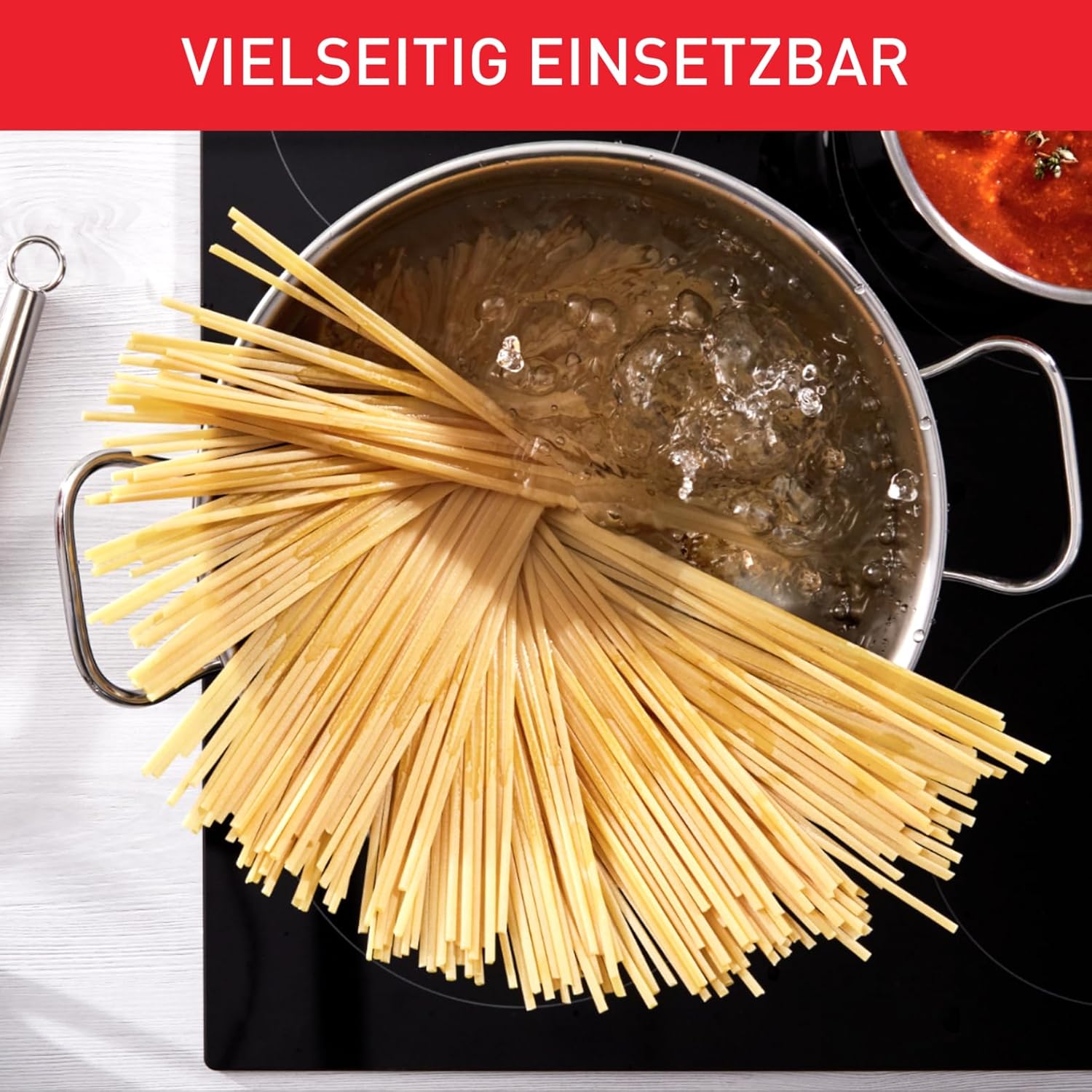 Detalle de Tefal Duetto A70542 Kochtopf 20 cm – robust, induktionsgeeignet, mit Ausgießdeckel