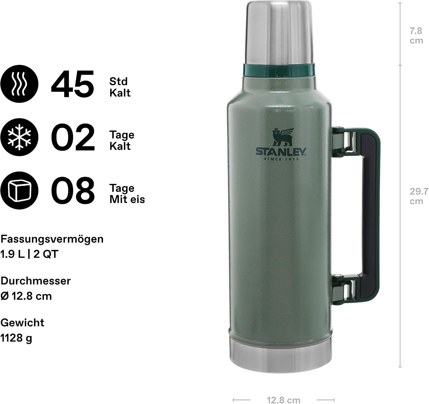 Detalle 2 de Stanley 1913 Classic Legendary Thermosflasche 1.9L – Edelstahl, BPA-frei, 45 Stunden heiß/kalt