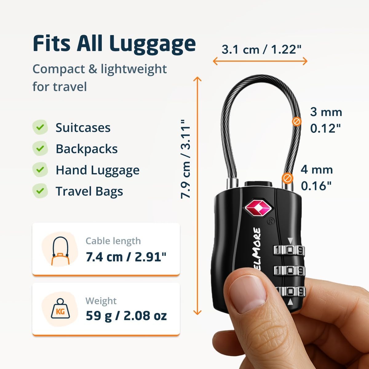 Detalle 2 de 2-Pack TSA Combination Cable Luggage Locks 2-Pack