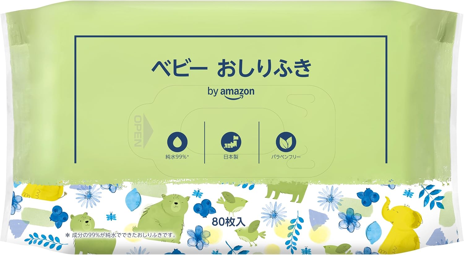 Detalle 2 de by Amazon ベビーおしりふき 純水99%以上・無香料・パラベンフリー 日本製 80枚×20個
