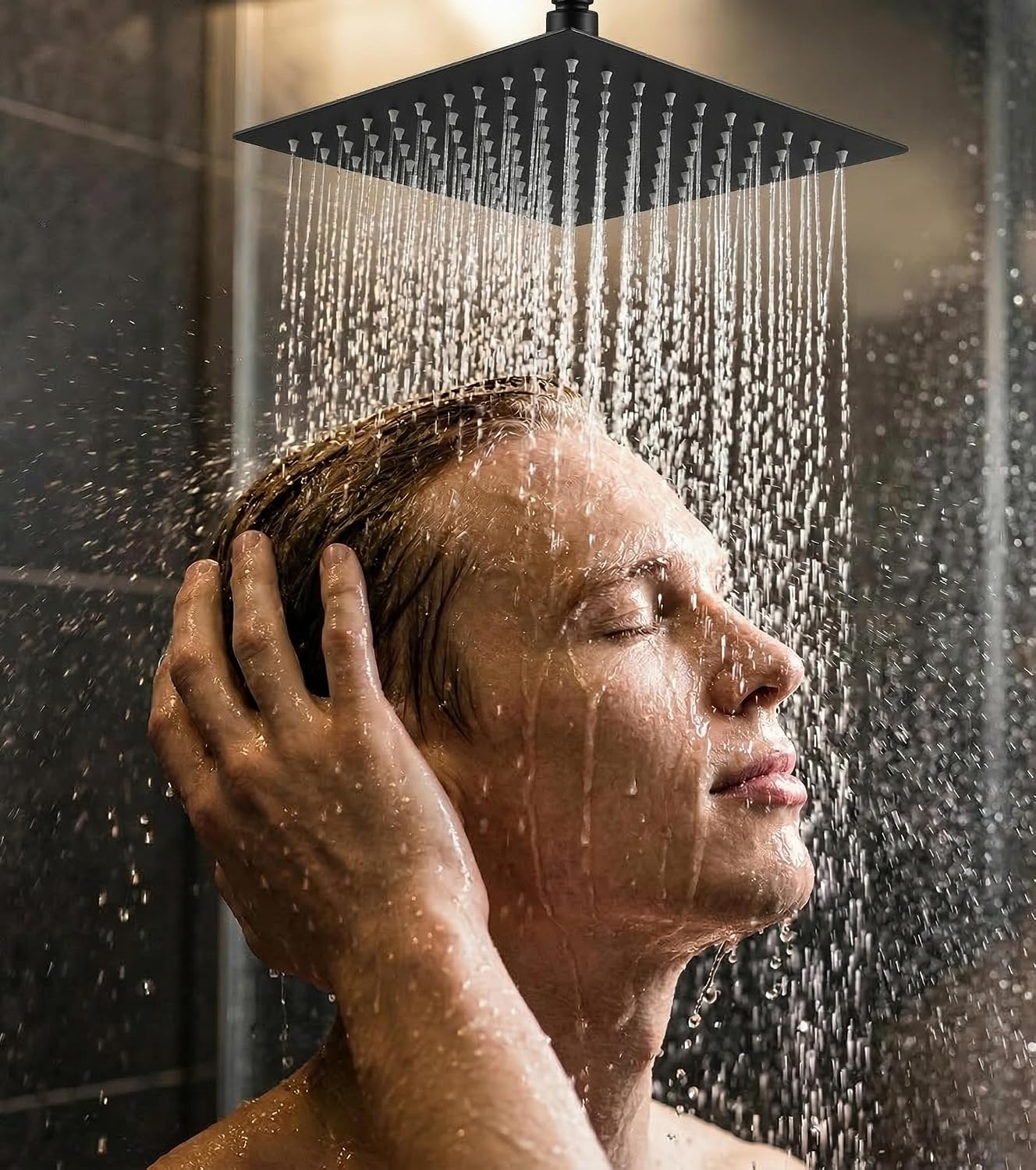 Thumbnail 1 de SIEYESCITY 8 Inch Large Square Rainfall Shower Head – Stainless Steel, Adjustable Overhead Waterfall, 100 Silicone Jets
