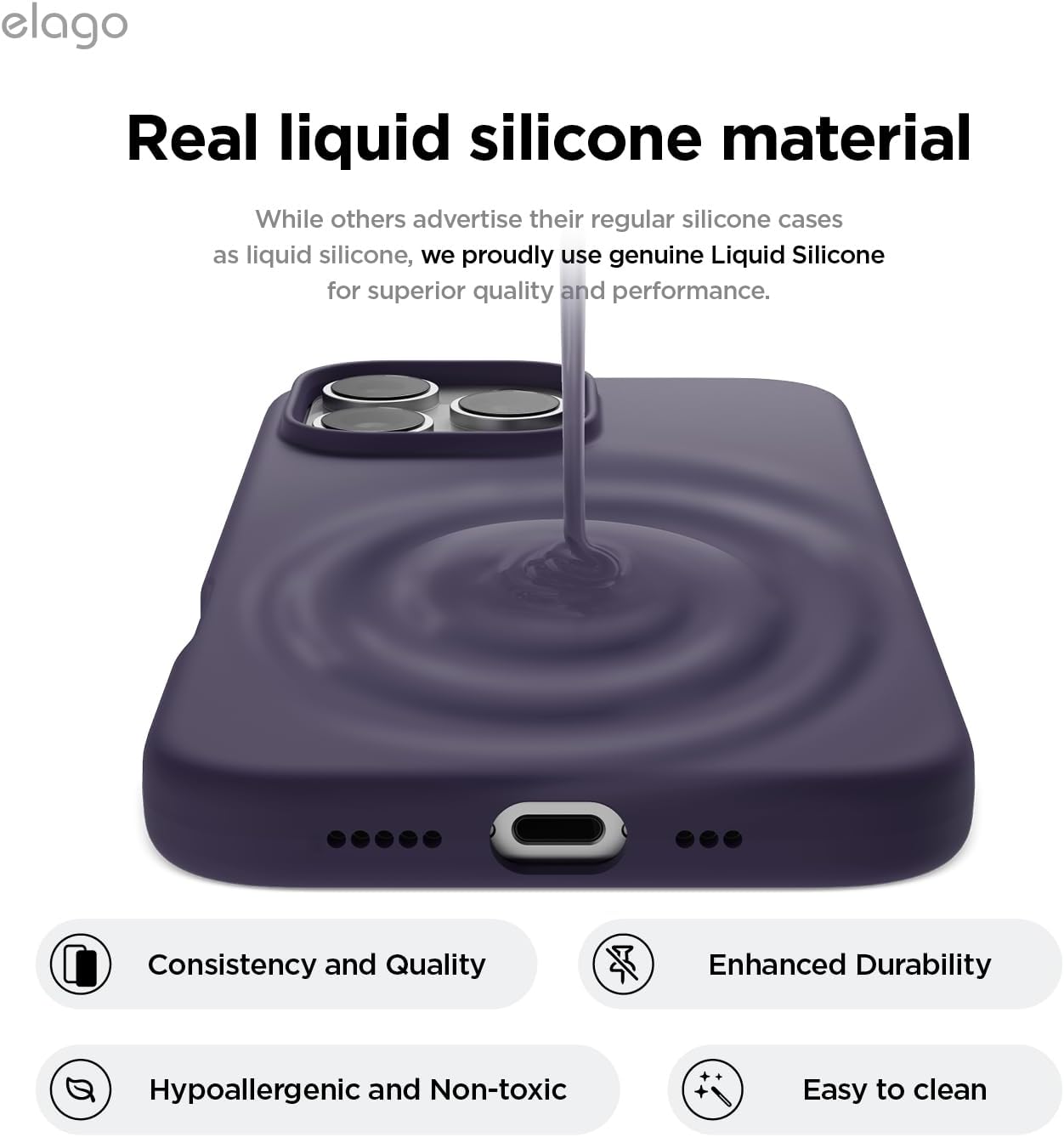 Detalle de elago Coque magnétique en silicone pour iPhone 16 Pro (6,3 pouces) Violet Intense, compatible MagSafe