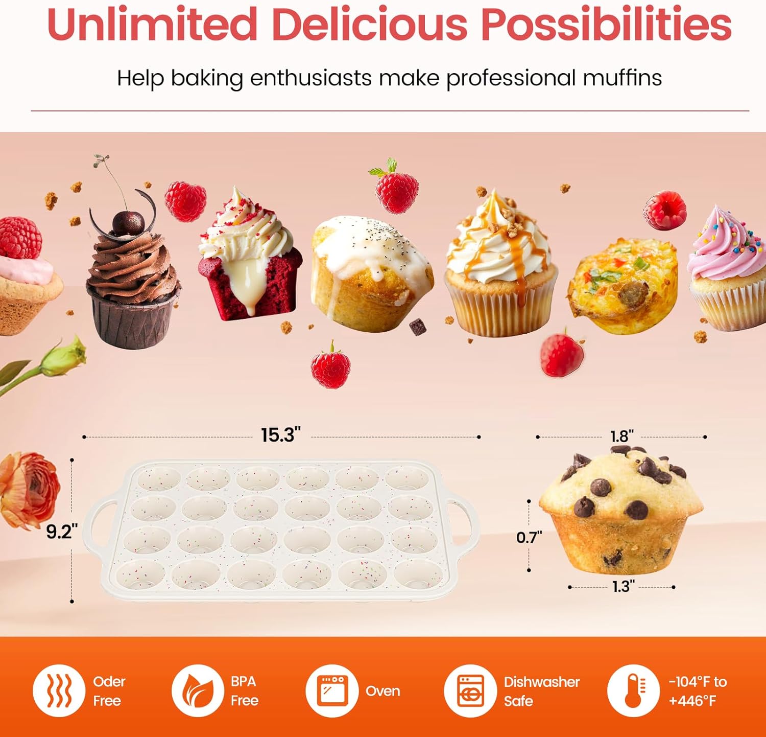 Thumbnail 6 de Fimary Silicone Mini Muffin Pan With Metal Reinforced Frame – 24 Cups, BPA Free, Non-Stick, Oven Safe