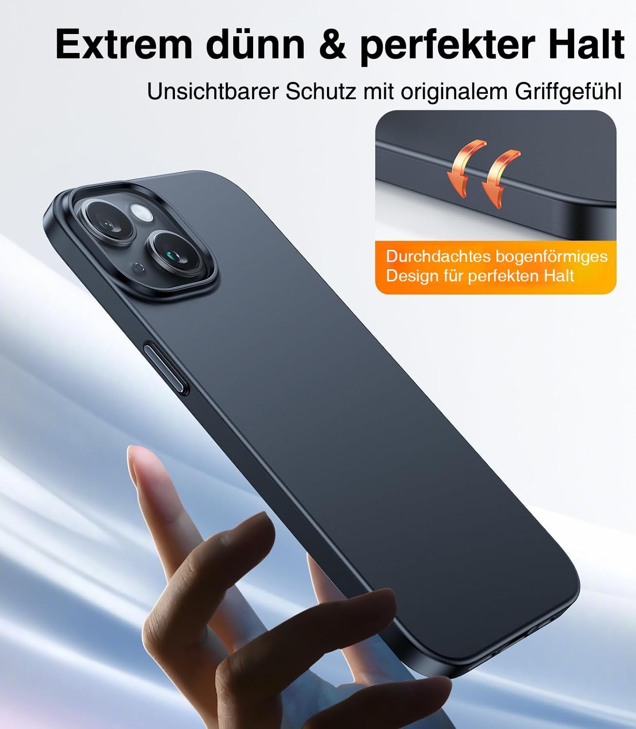 Detalle 2 de Torras 2025 Neu ultradünne Hülle für iPhone 15 (0,07 cm) – schwarzer Rundumschutz mit samtigem Griff