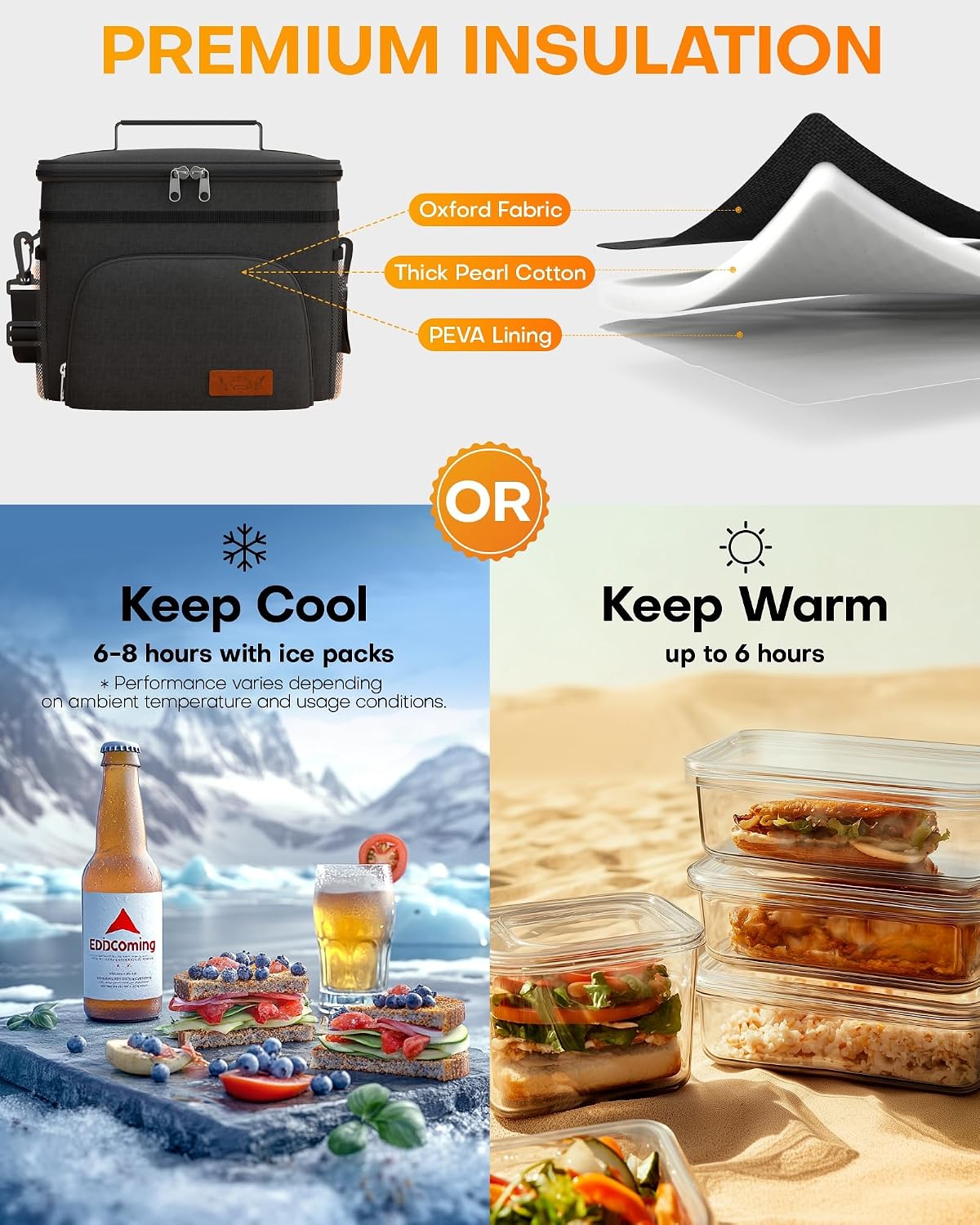 Detalle de HOTOR Insulated Lunch Box 9L — Leak-Proof Cooler Lunch Bag for Work and On-the-Go