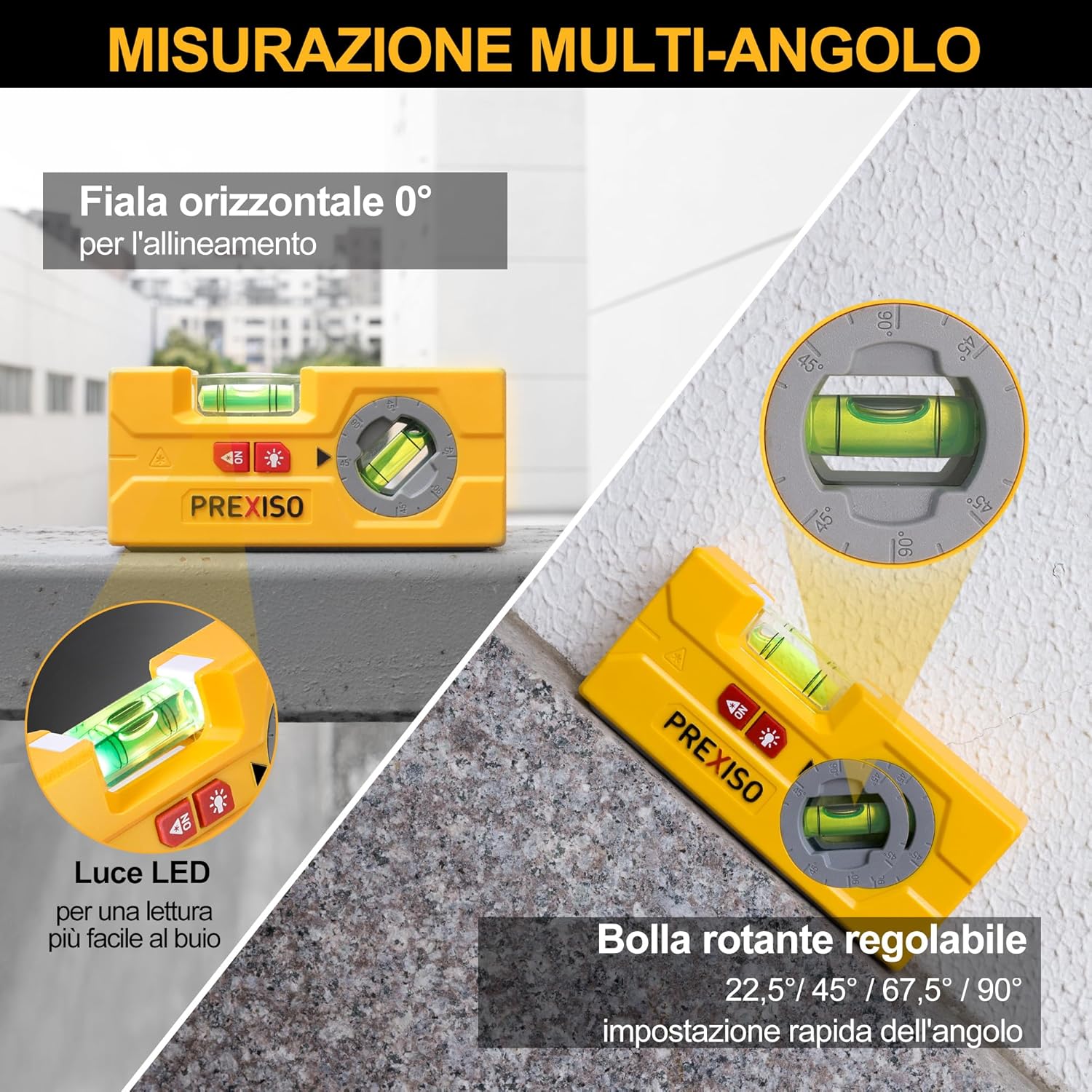 Thumbnail 1 de PREXISO Livella Laser 2 in 1: Torpedo mini con LED e linea laser da 10 m per appendere quadri e decorazioni