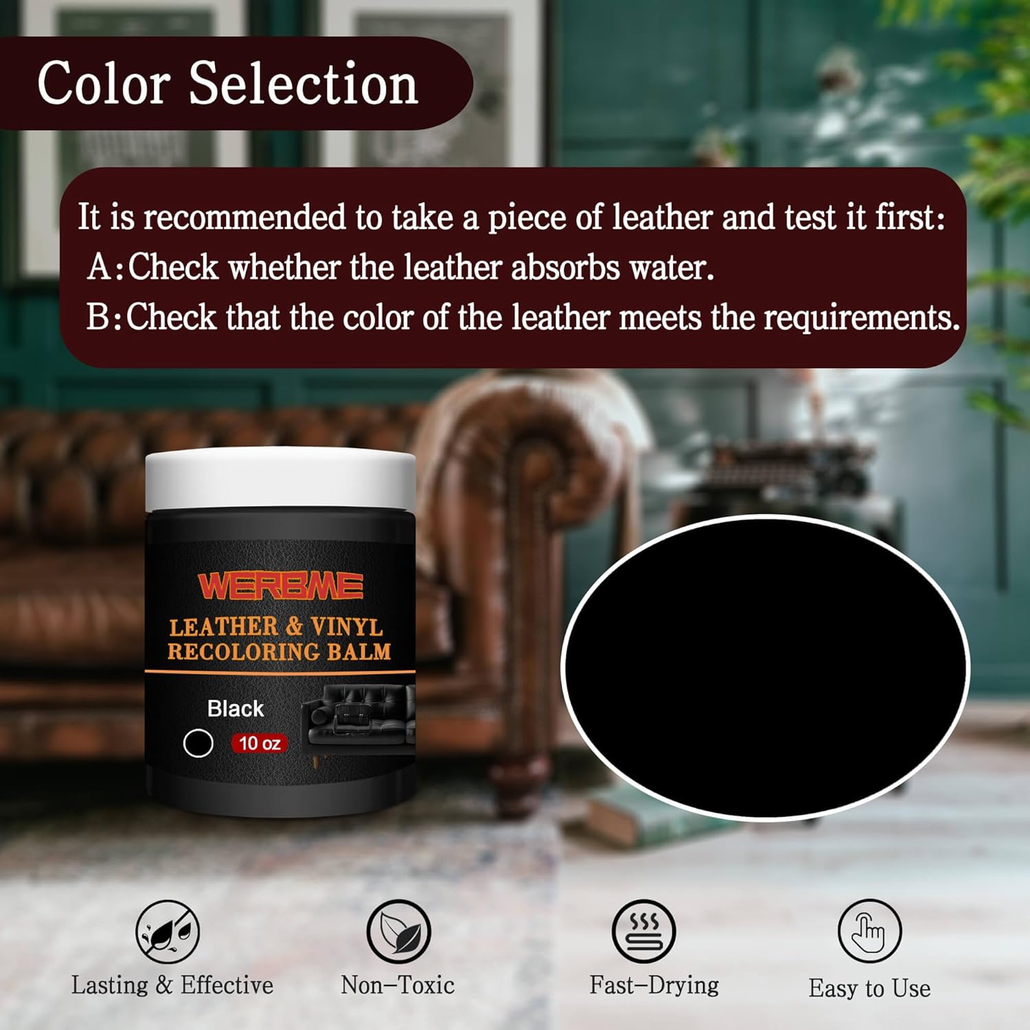 Thumbnail 5 de WERBME Leather Recoloring Balm & Color Restorer – 10 oz (Black)