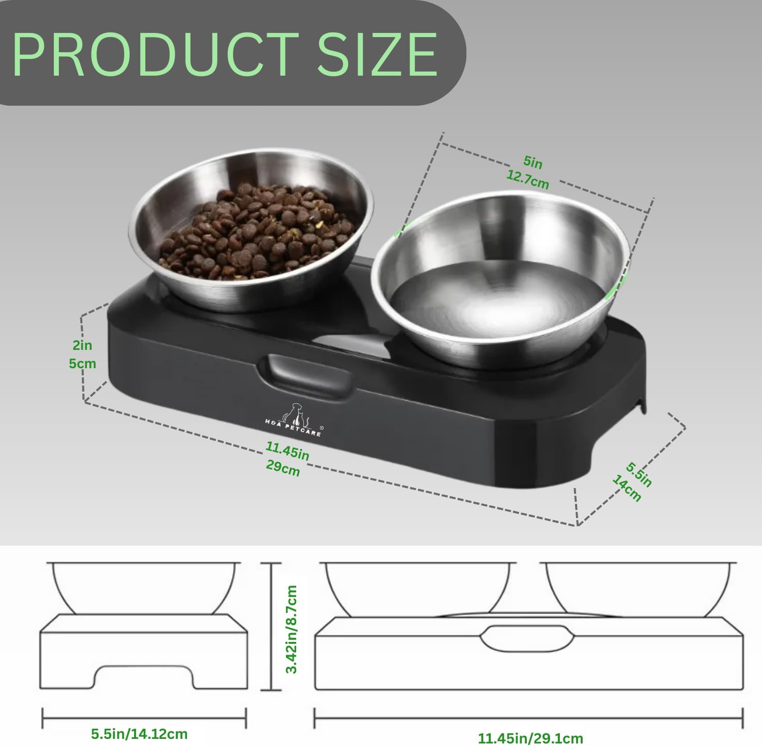 Thumbnail 1 de H&A PETCARE Raised Cat Bowl with Stand – 0° and 15° Tilted Dual Bowls Set