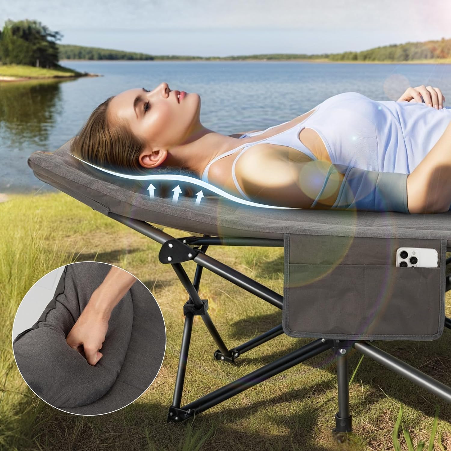 Detalle 1 de Overmont 28" Extra Wide Padded Folding Camping Bed