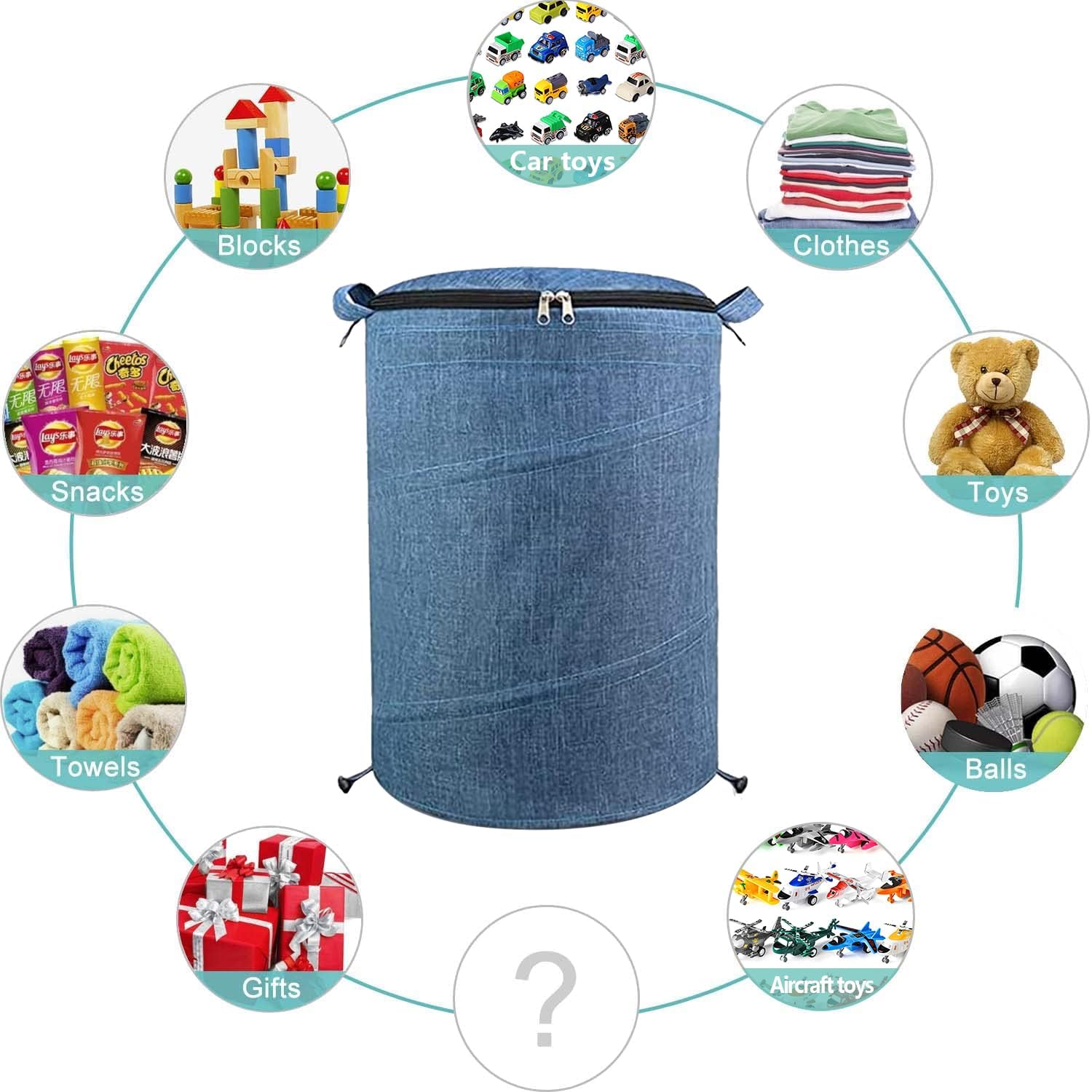 Detalle de Modojuny Kids’ Toy Storage Organizers with Play Mat (Large, Blue) — canvas bin with zipper