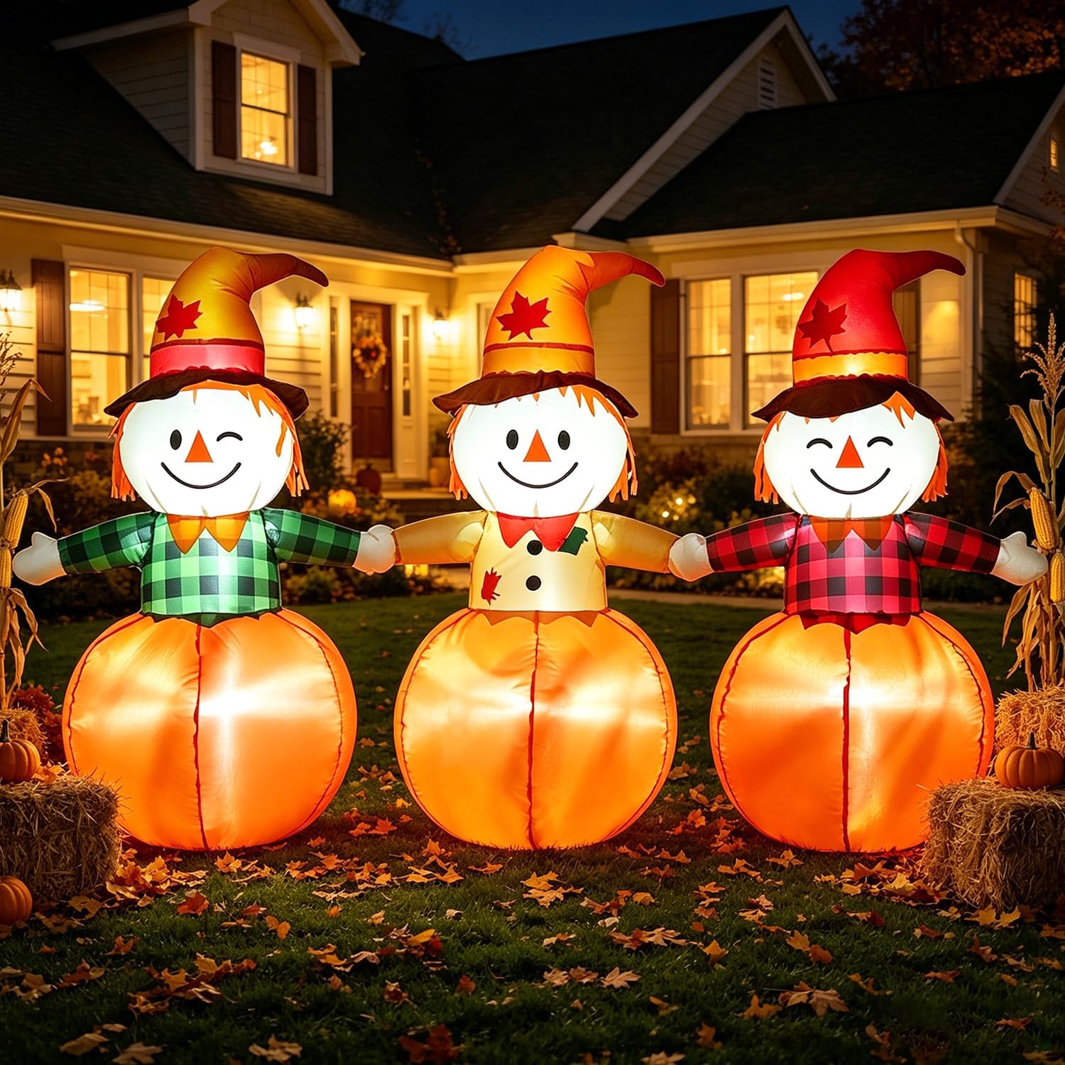 Detalle de DomKom CQQ2601 6-ft Inflatable Scarecrow with LED Lights for Outdoor Decor