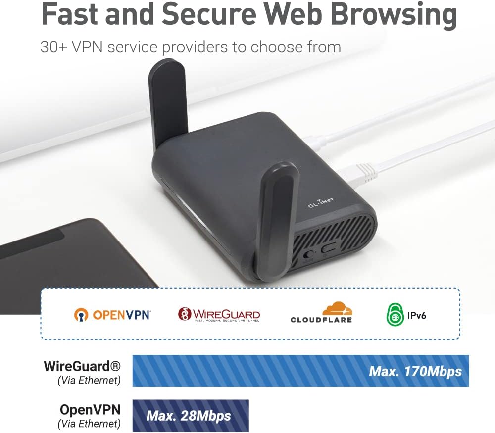 Detalle 2 de GL.iNet GL-A1300 Slate Plus - Enrutador de Viaje VPN, Wi-Fi y NAS 🌐