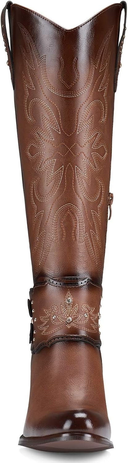 Thumbnail 6 de Rollda Cowboy Boots for Women: Knee-High Western Boots with Embroidery, Crystals, and Zipper