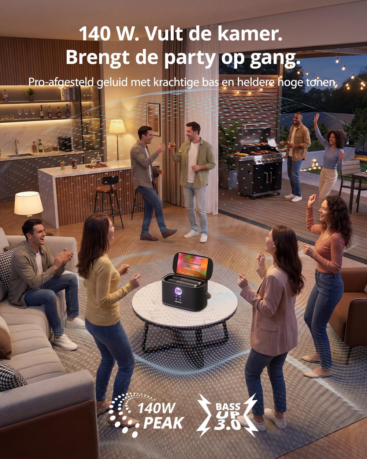 Detalle 2 de Ikarao Shell S2 karaokeapparaat met 8-inch scherm en twee draadloze microfoons