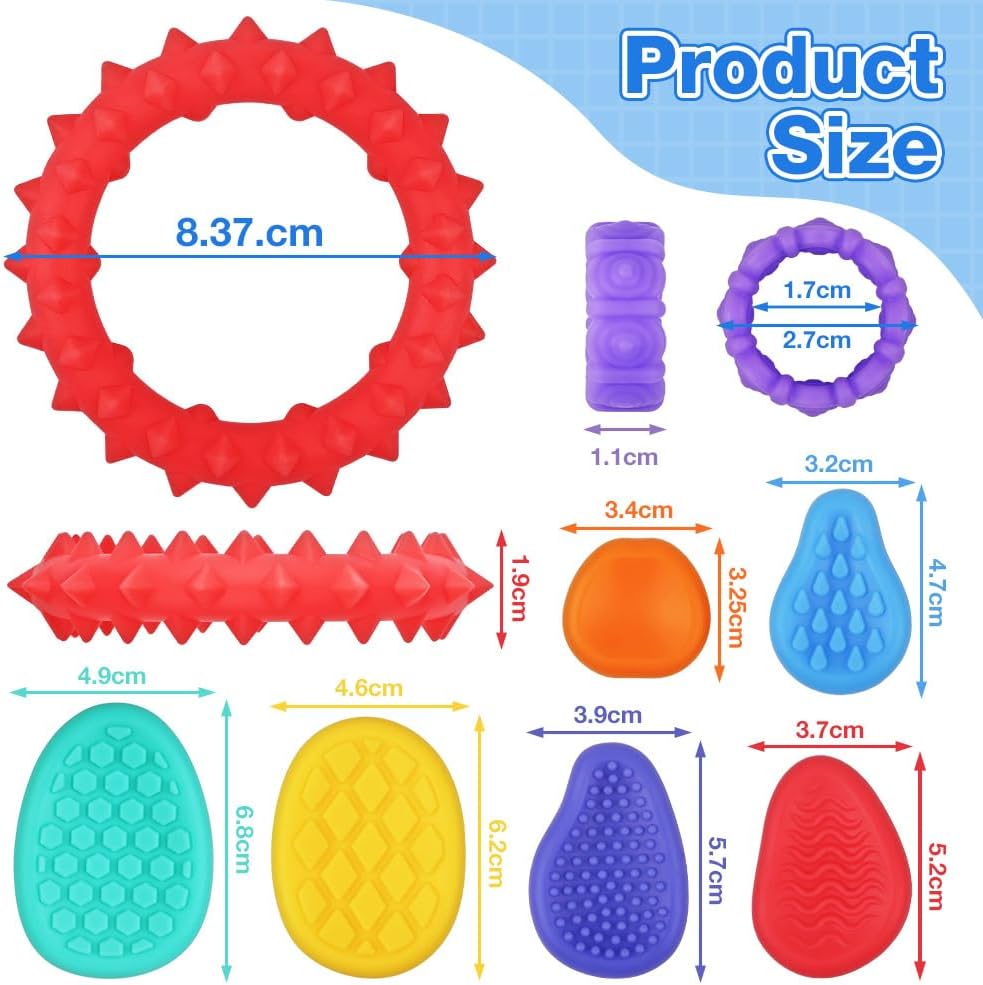 Detalle de Aolso Fidget Toys: 4 braccialetti elastici, 6 anelli e pietre sensoriali per antistress – set multiuso