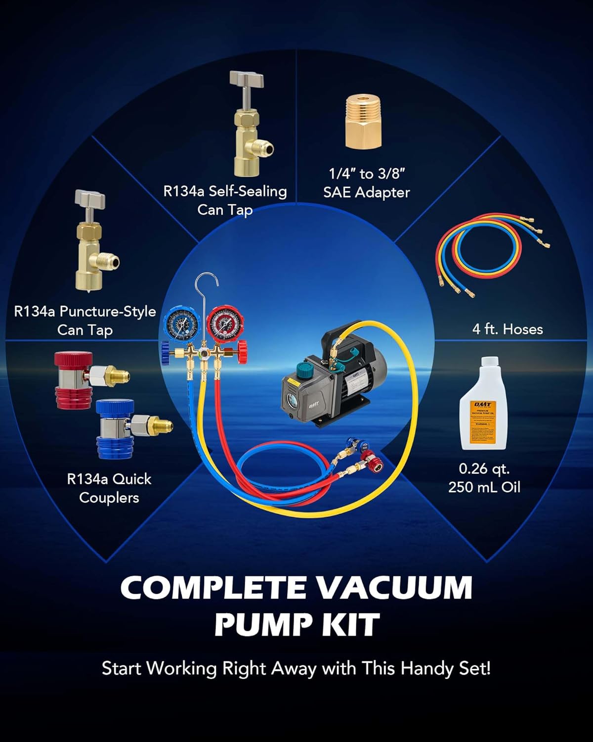 Detalle de Orion Motor Tech AC Vacuum Pump and Gauge Set (1/4 hp, 3.5 cfm) for R134a, R12, R22 & R502