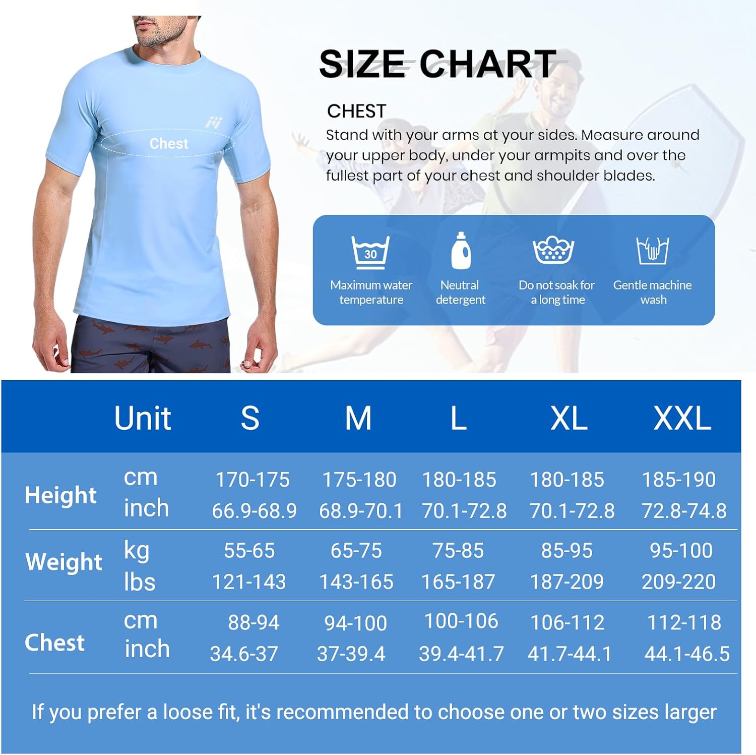 Detalle de MEETWEE Rashguard Anti-UV Homme – UPF 50+ à manches courtes/longues, séchage rapide