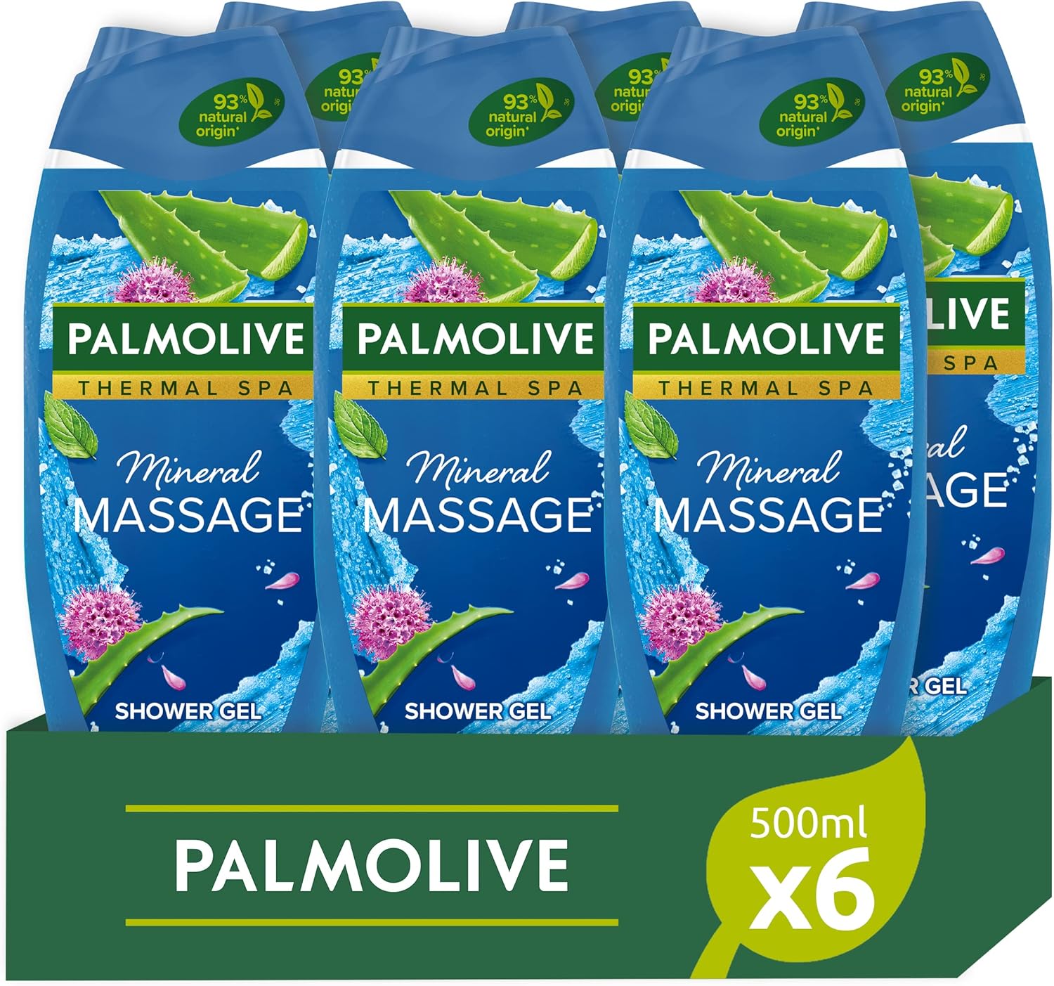 Detalle de Palmolive Bagnoschiuma Thermal Spa Mineral Massage 500 ml × 6 – Gel doccia con sale marino e aloe