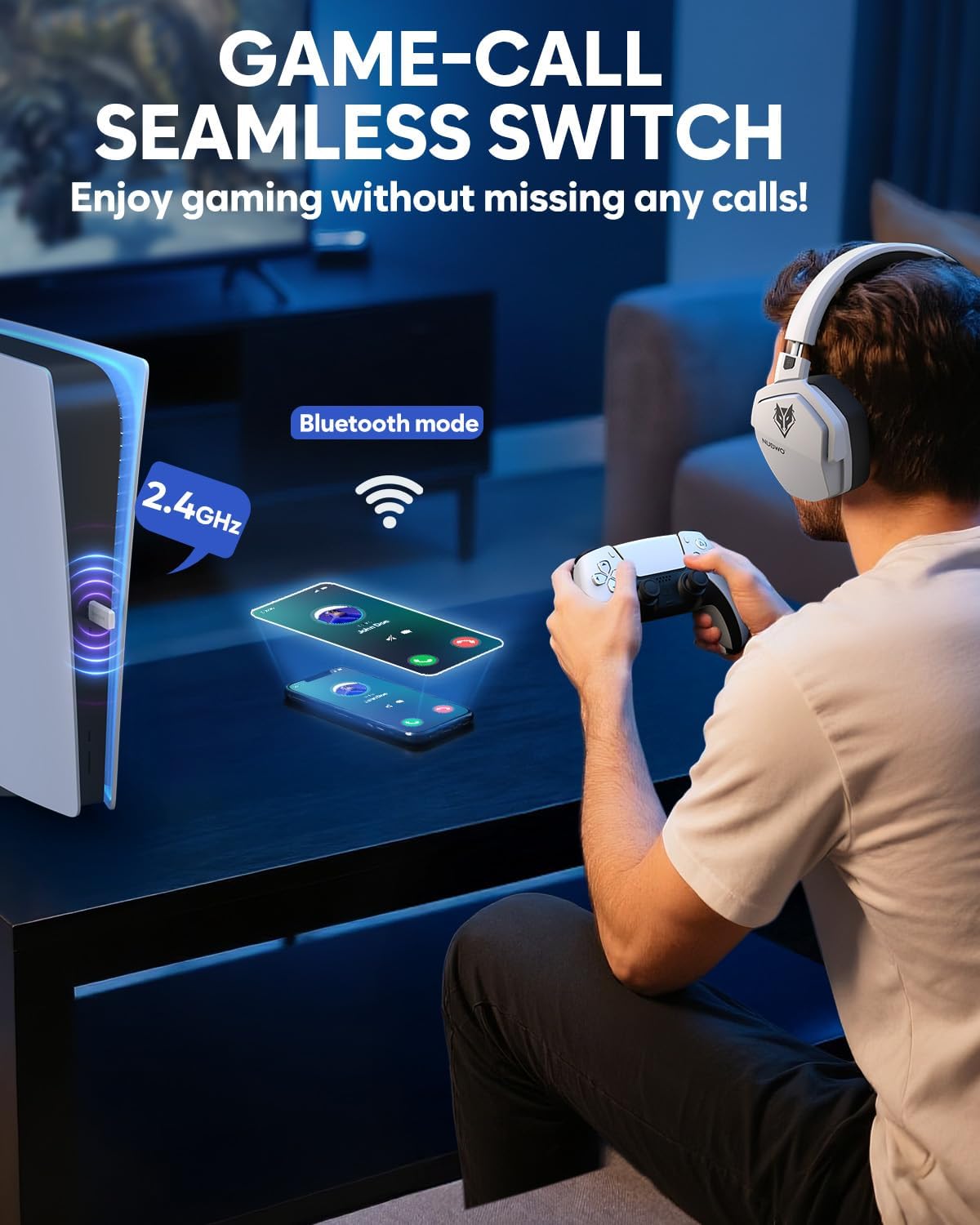 Detalle 2 de NUBWO G06 cuffie da gaming wireless 2,4 GHz, batteria 100 h
