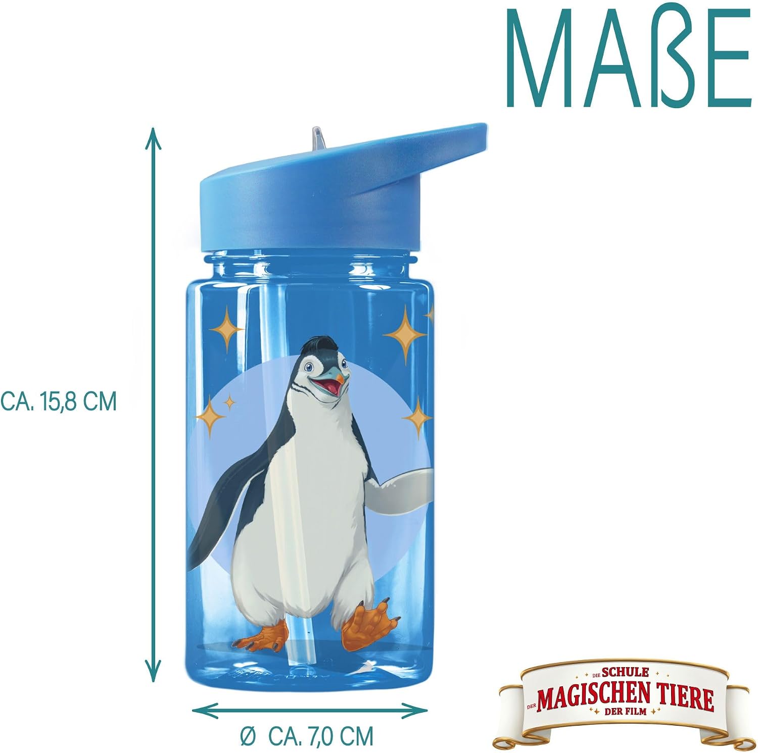 Detalle de AWAVE La Scuola degli Animali Magici Borraccia 400 ml con Cannuccia – Blu Juri, rPET, Senza BPA